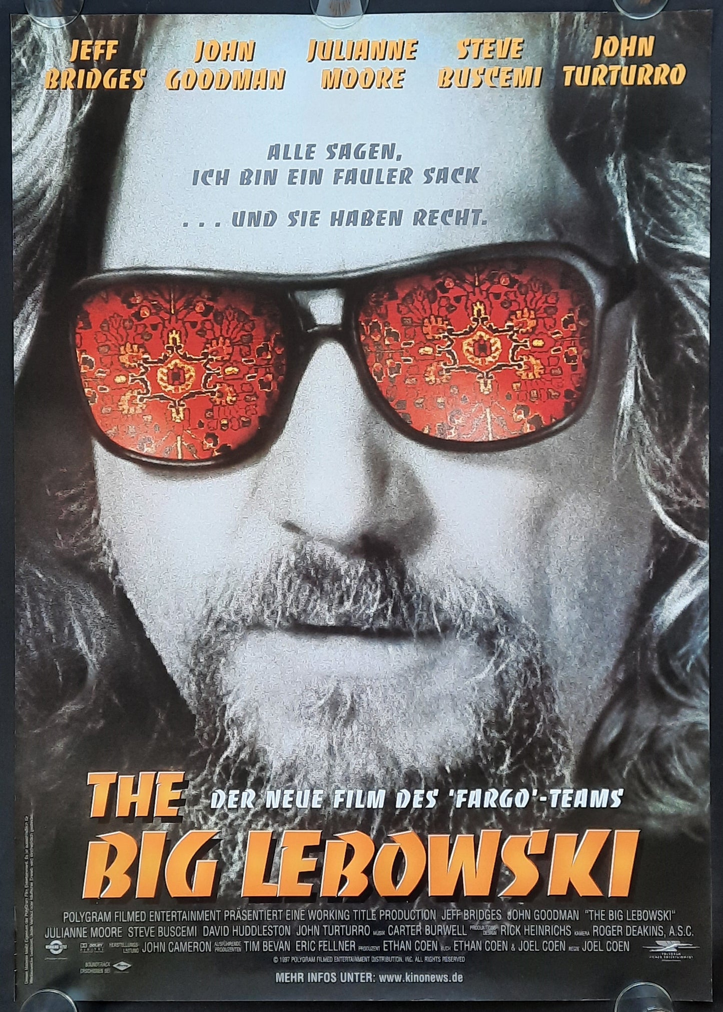 BIG LEBOWSKI Original Movie Poster 1998 Bridges Goodman German 1-Sheet ROLLED