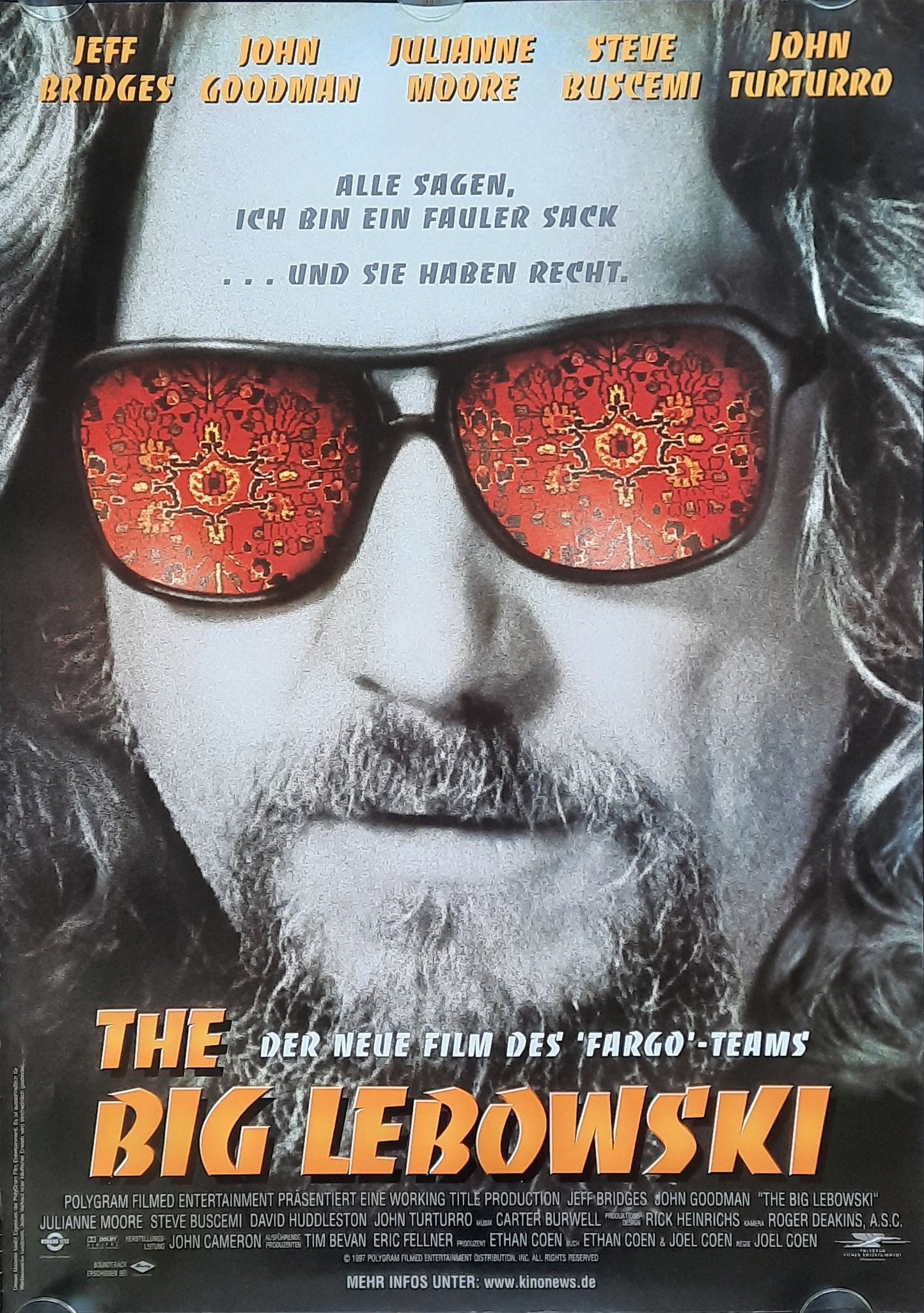 BIG LEBOWSKI Original Movie Poster 1998 Bridges Goodman German 1-Sheet ROLLED 1