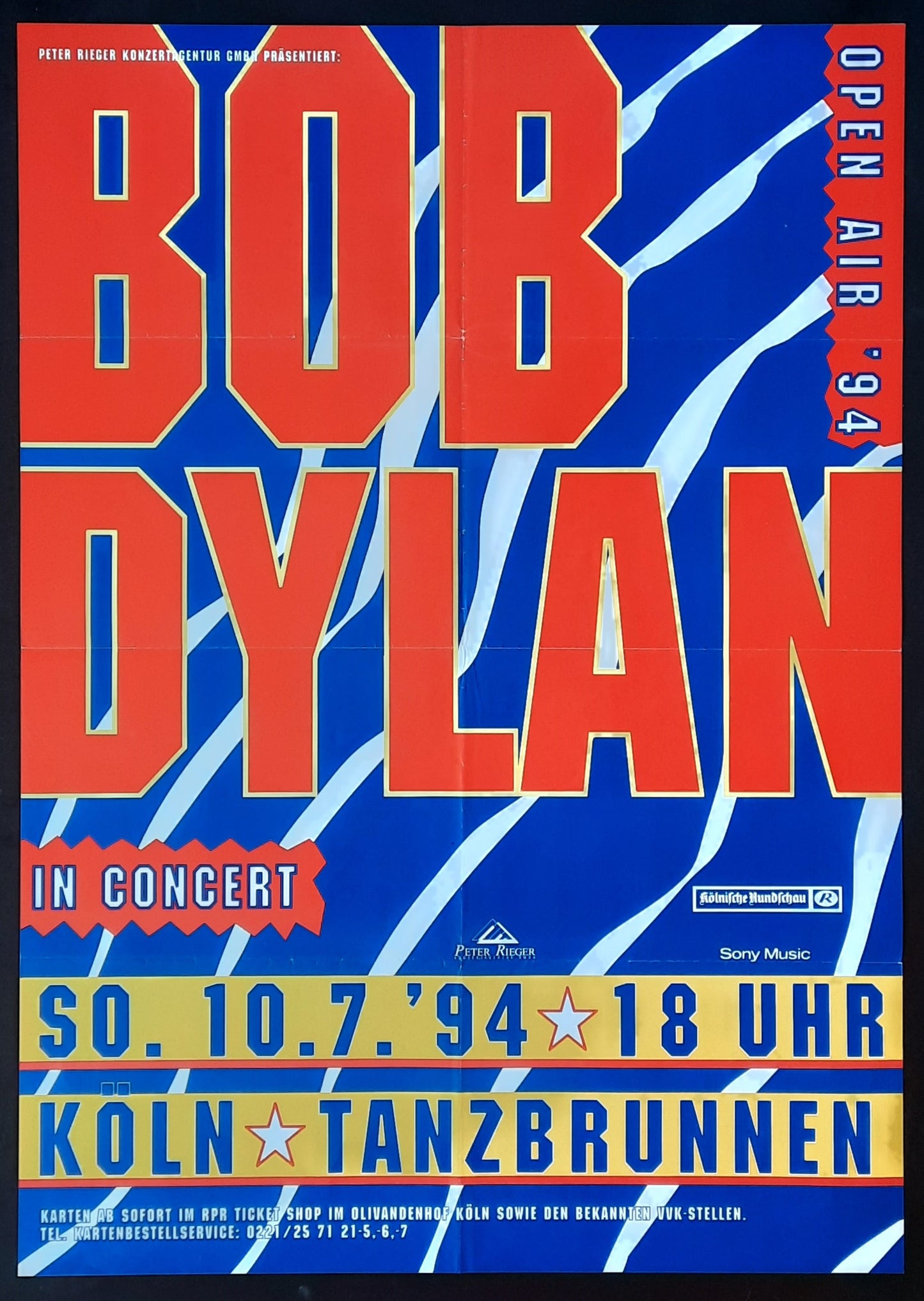 BOB DYLAN Original Concert Poster July 10, 1994 Cologne Germany 1