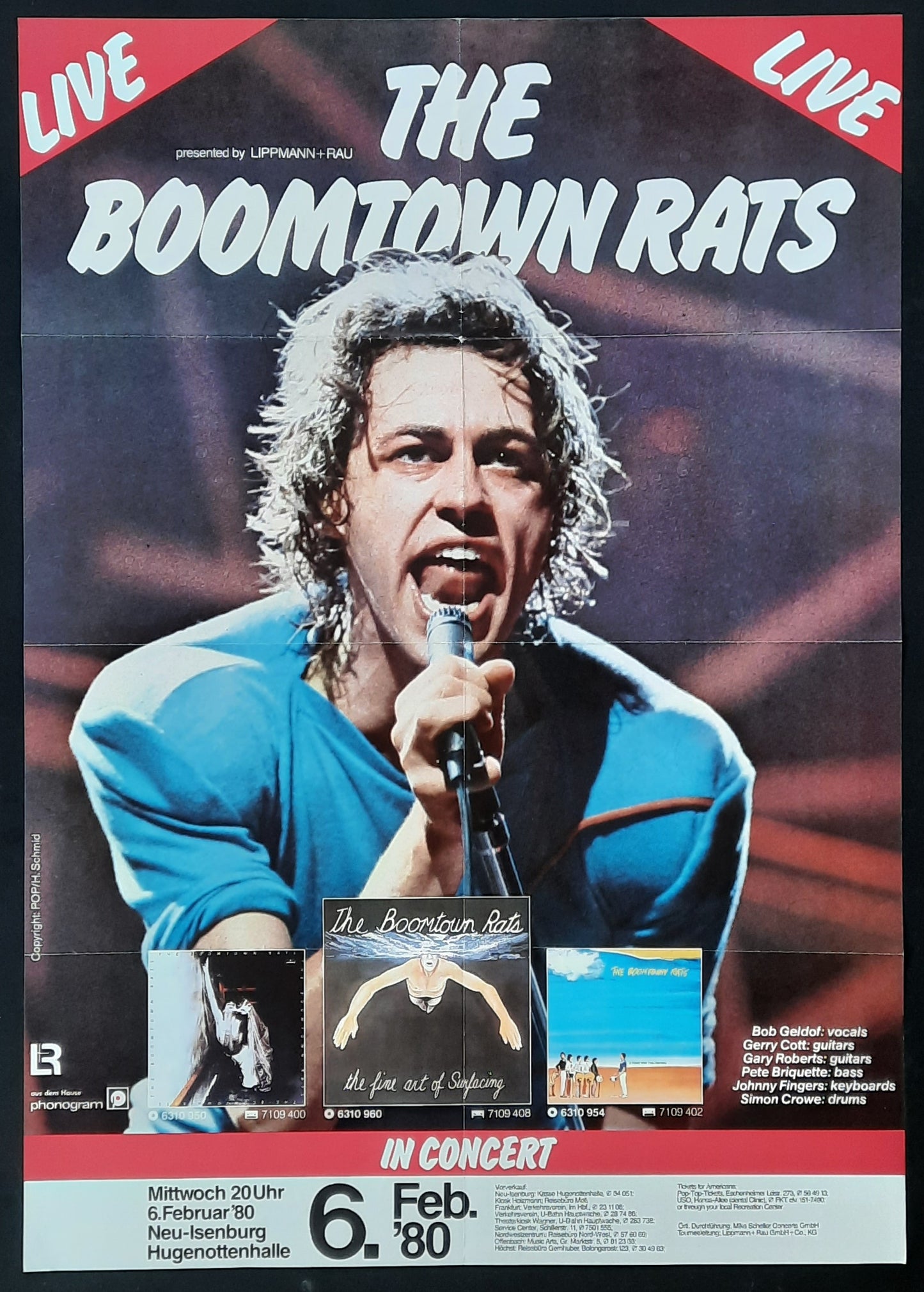BOOMTOWN RATS Original Concert Poster February 6, 1980 Neu Isenburg Germany