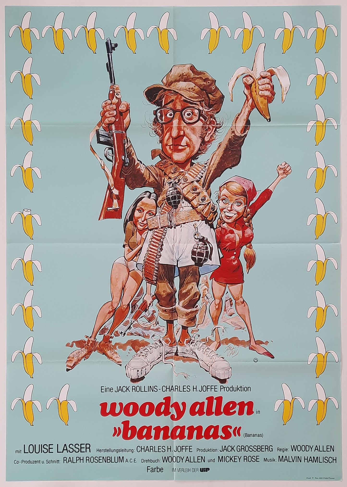 BANANAS Original Movie Poster 1971 Woody Allen German 1-Sheet