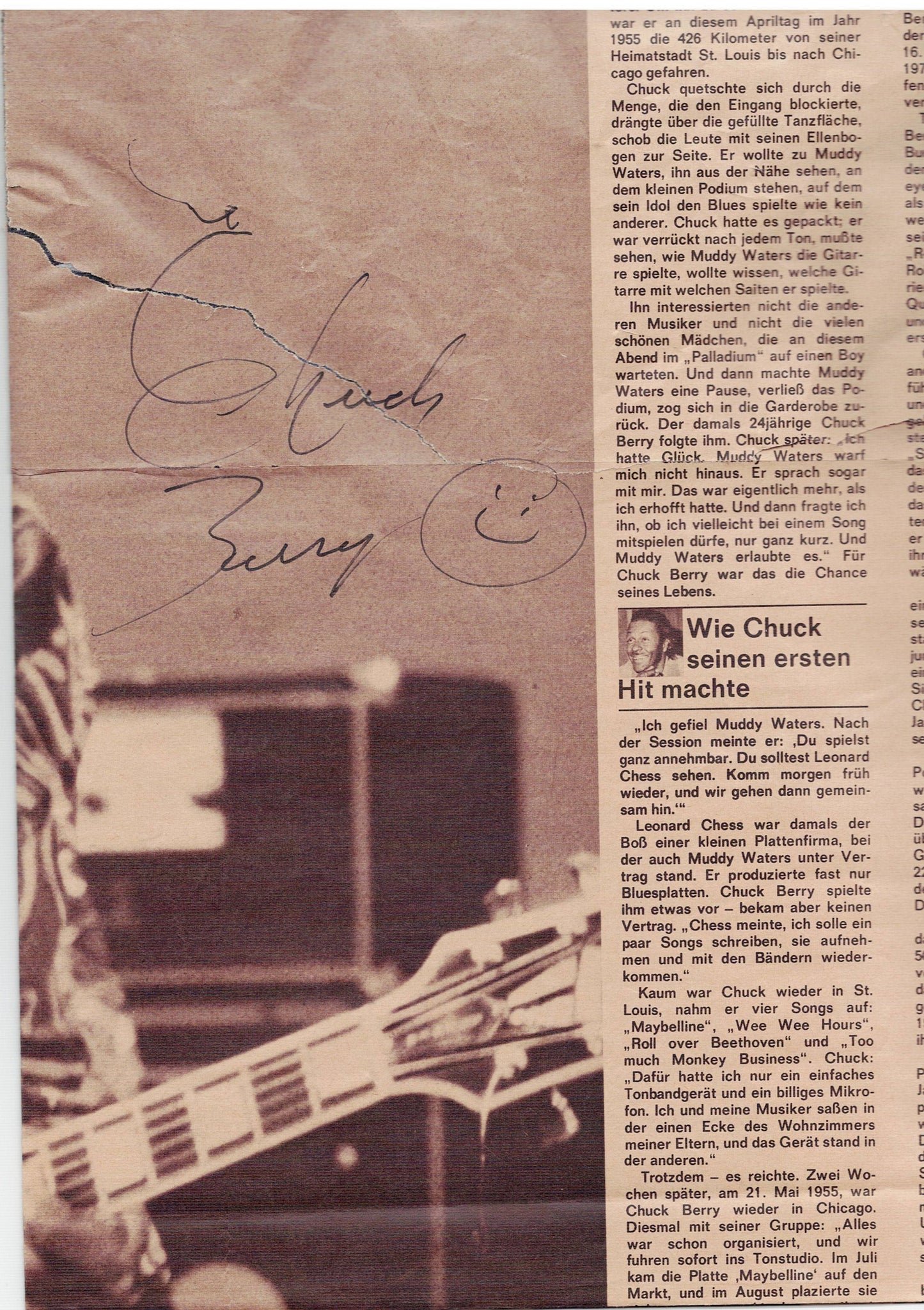 CHUCK BERRY Original Press-Poster 1977 signed by Chuck Berry and Flying Saucers members!