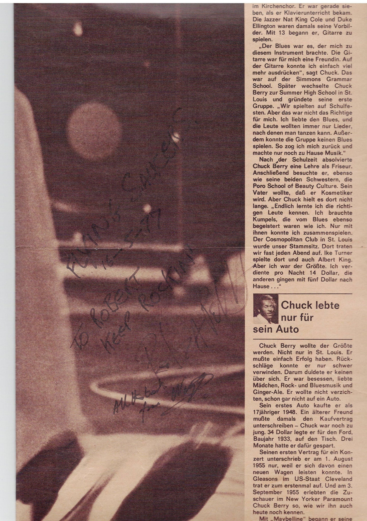 CHUCK BERRY Original Press-Poster 1977 signed by Chuck Berry and Flying Saucers members!