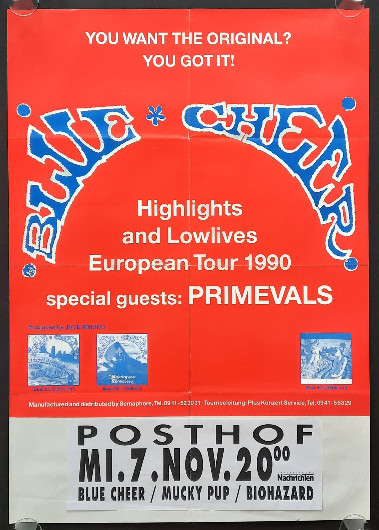 BLUE CHEER 1990 Original Concert Poster November 7, 1990 Linz Austria