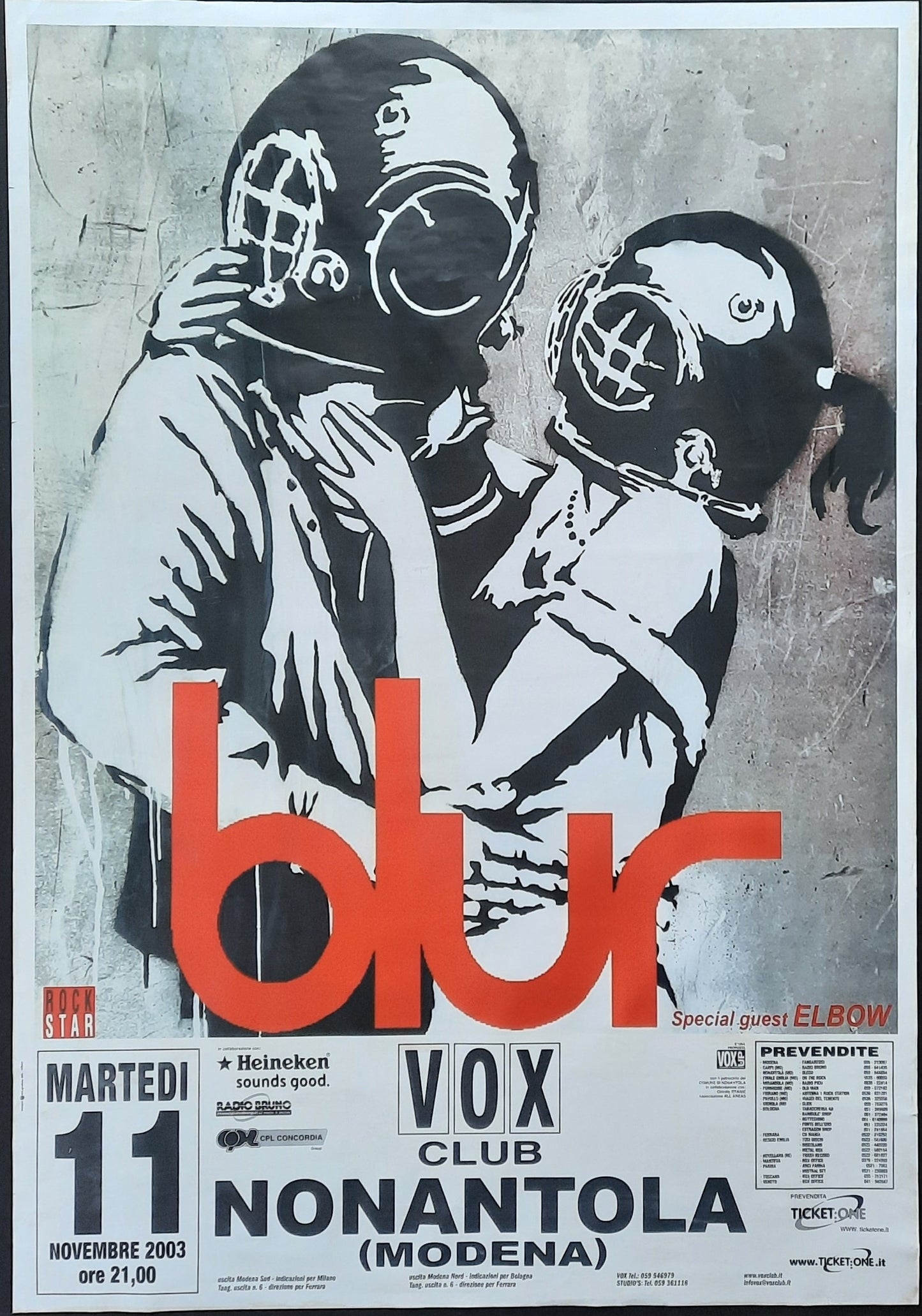 BLUR Original Concert Poster November 11, 2003 Modena Italy "Think Tank" by Bansky