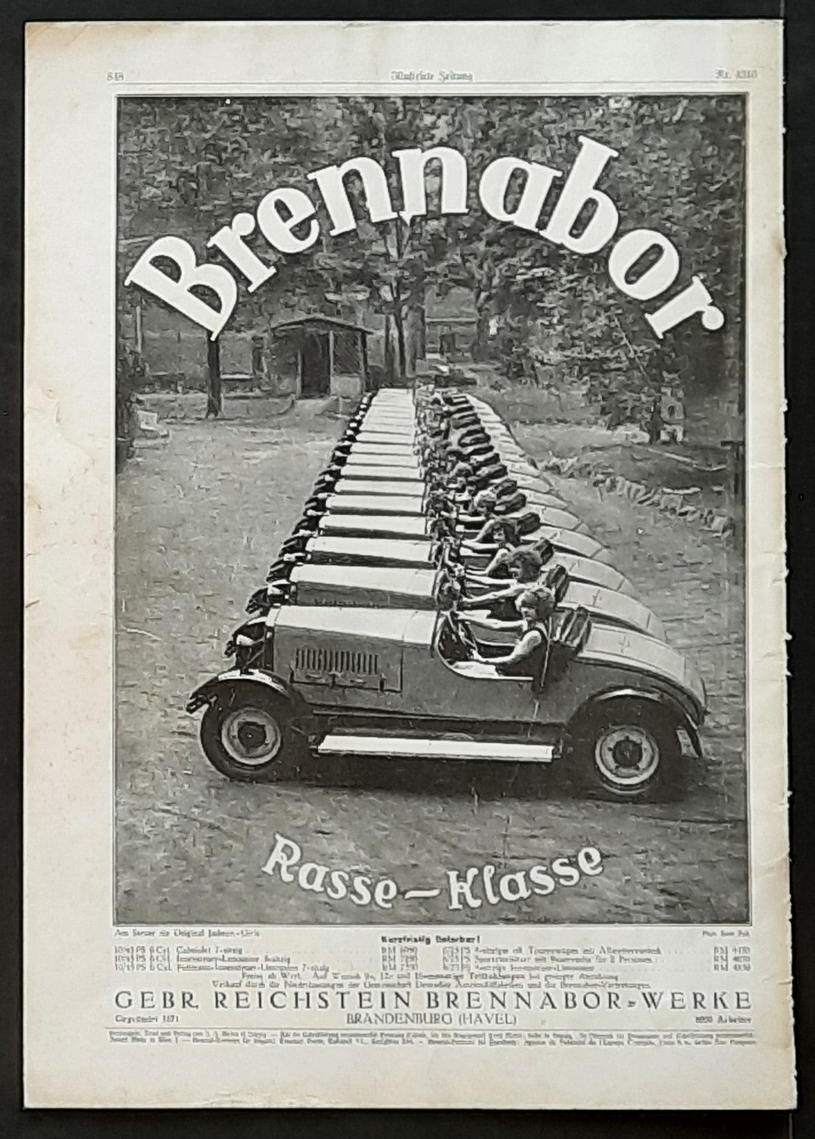 BRENNABOR Original German newspaper advertisement for Brennabor cars (Showing The Jackson Girls) 9 x 13 inch ca 1925