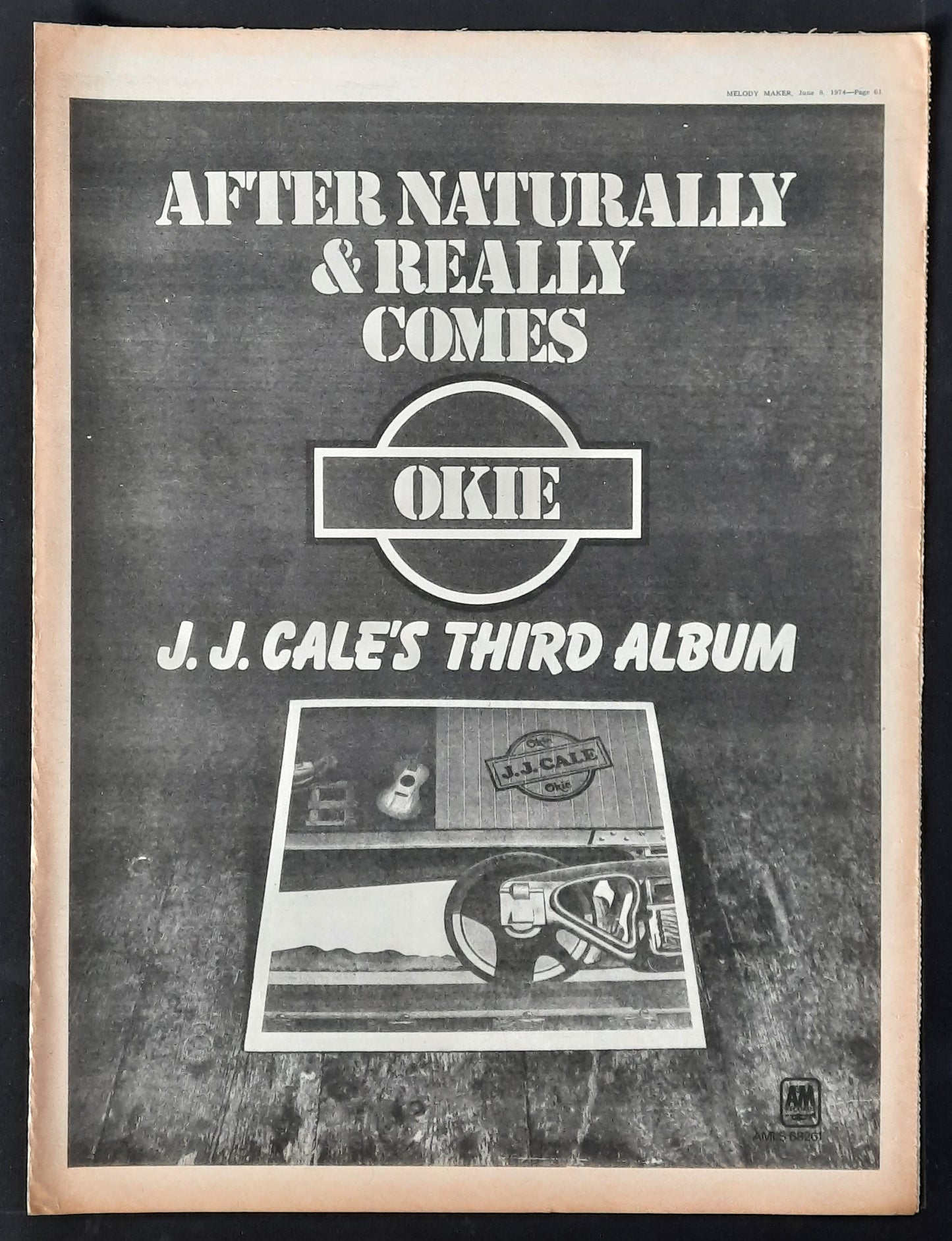 J.J. CALE 1974 Poster/Press Ad Album "Okie"