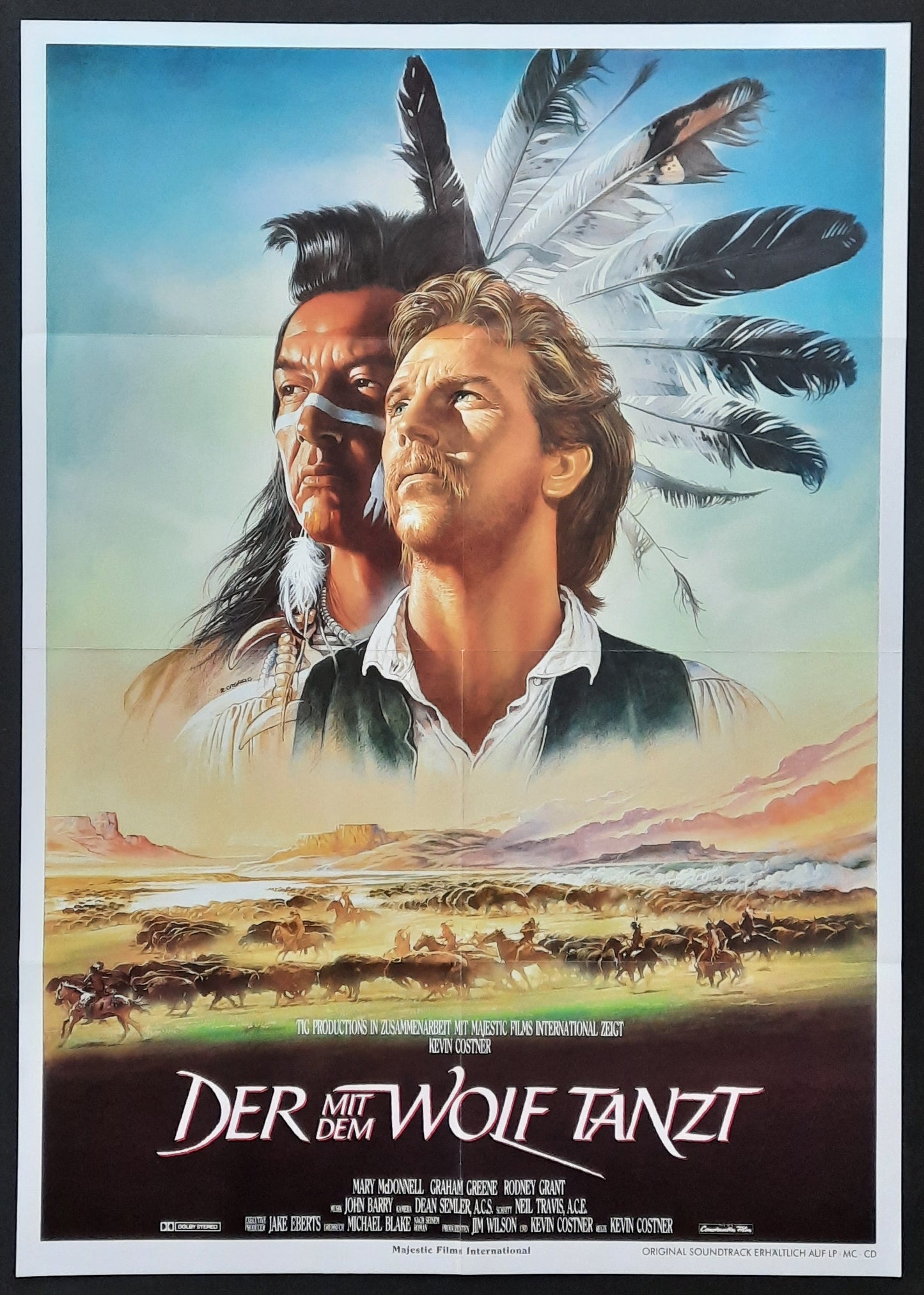 DANCING WITH WOLVES Original Movie Poster 1990 Kevin Costner German 1-Sheet