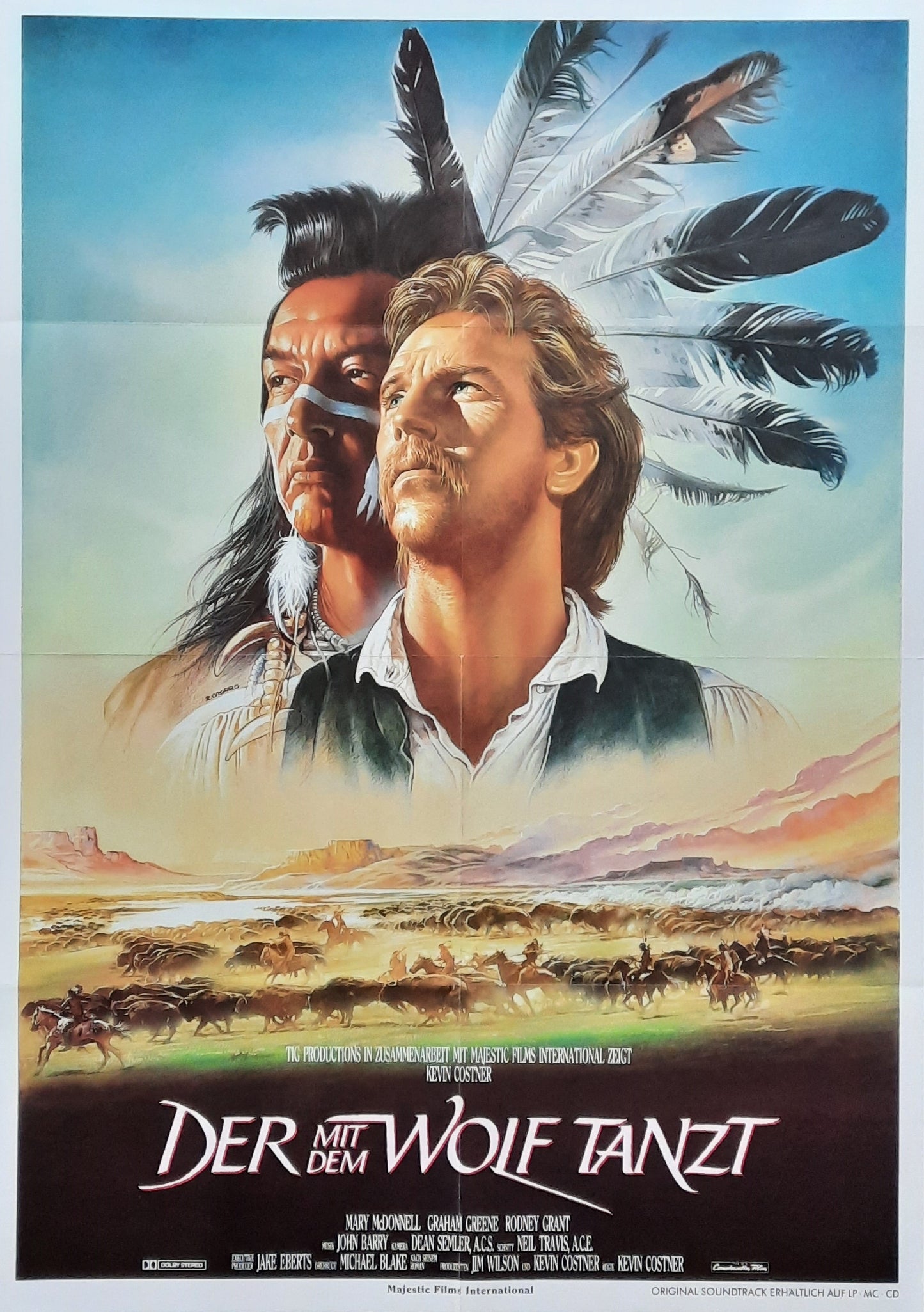 DANCING WITH WOLVES Original Movie Poster 1990 Kevin Costner German 1-Sheet 1