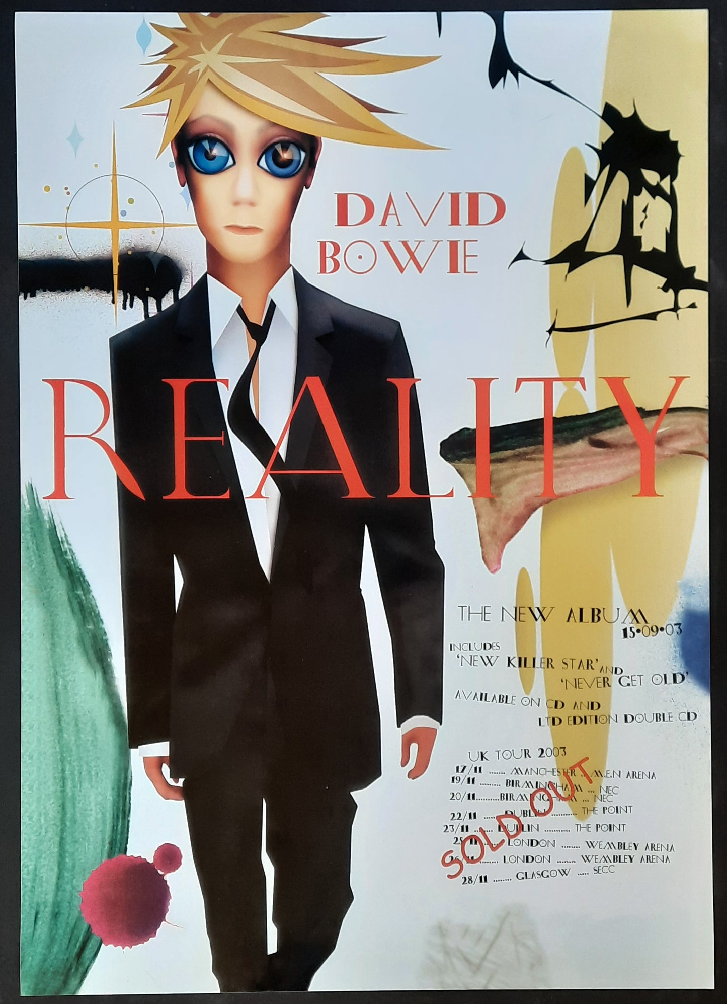 DAVID BOWIE Original Concert & Promotion Poster - 2003 Reality Album "UK Shows" 1