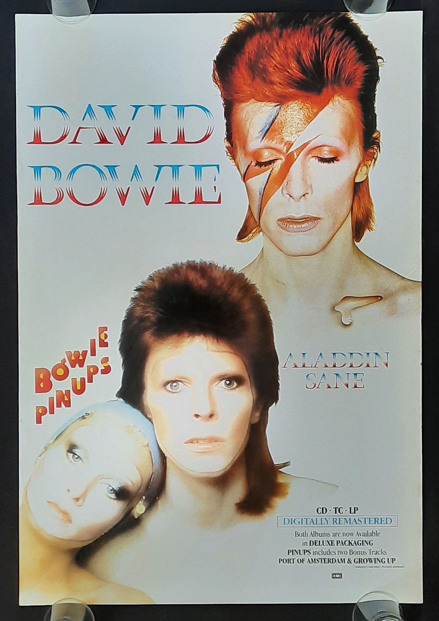 DAVID BOWIE Original Promotion Poster - 1990 Rerelease Albums "Pin Ups & Aladdin Sane" 1