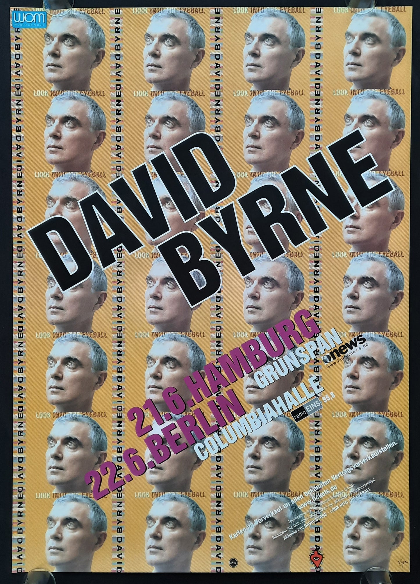 DAVID BYRNE 2001 Original Concert Poster 2001 Hamburg Berlin Germany 1