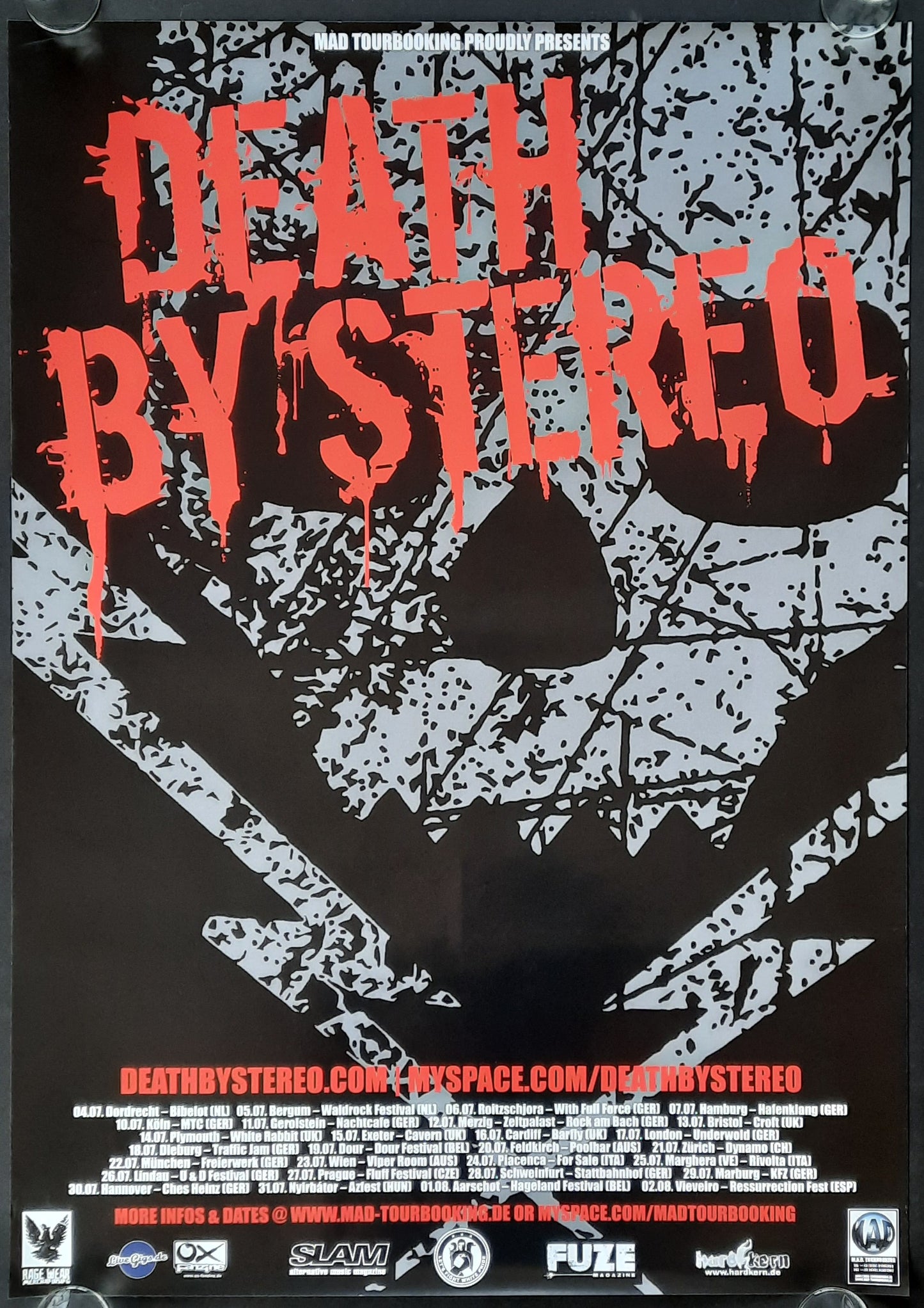 DEATH BY STEREO Original Concert Poster 2000s European Tour