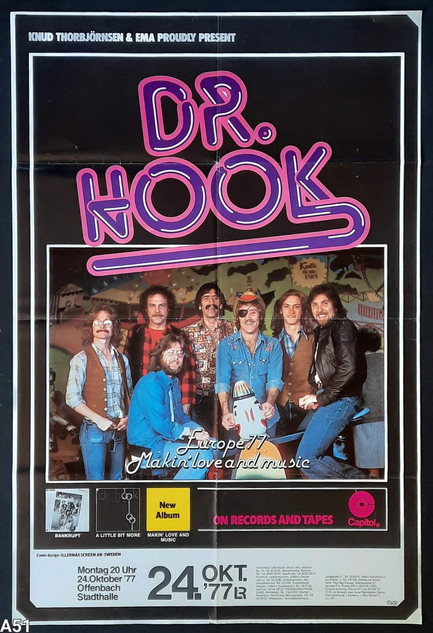 DR. HOOK Original Concert Poster October 24, 1977 Offenbach Germany 1