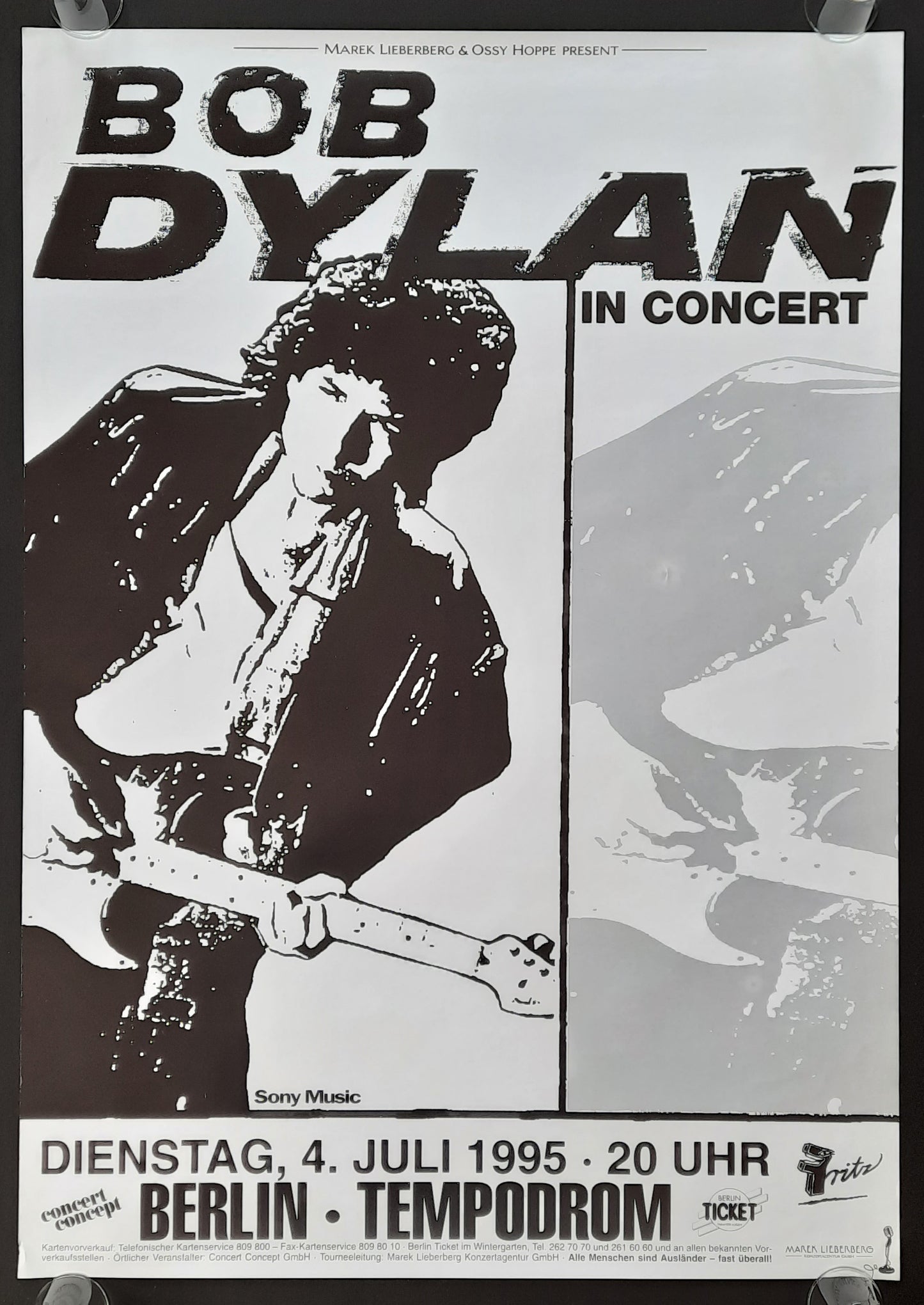 BOB DYLAN Original Concert Poster July 4, 1995 Berlin Germany 1st print