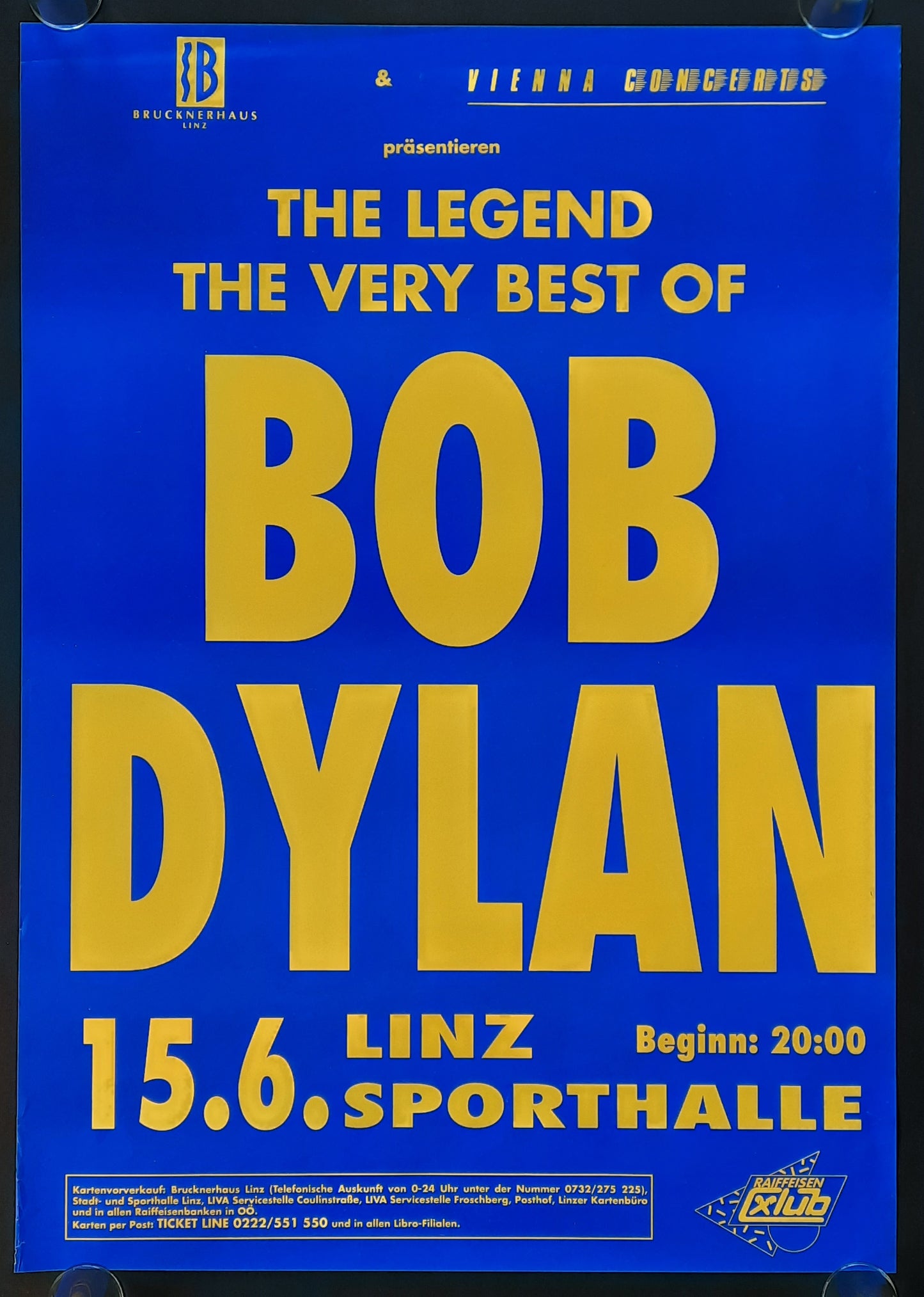 BOB DYLAN Original Concert Poster June 6, 1991 Linz Austria 1st print