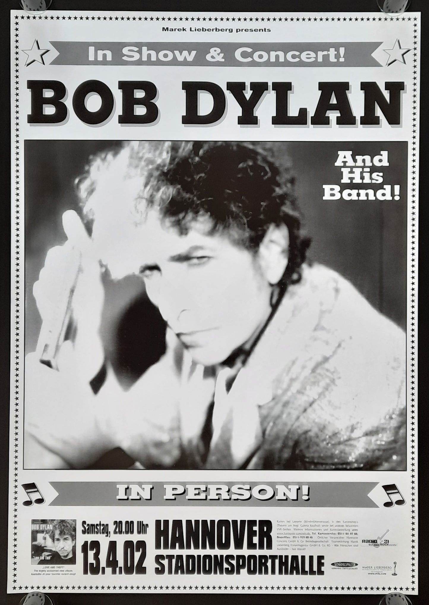 BOB DYLAN Original Concert Poster April 13, 2002 Hannover Germany 1st print