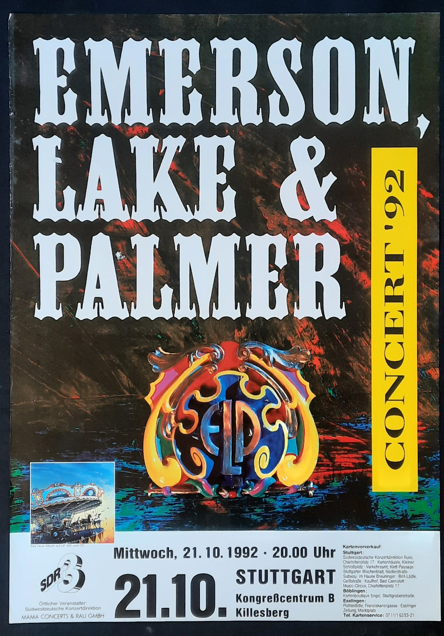 EMERSON LAKE & PALMER Original Concert Poster October 21, 1992 Stuttgart Germany