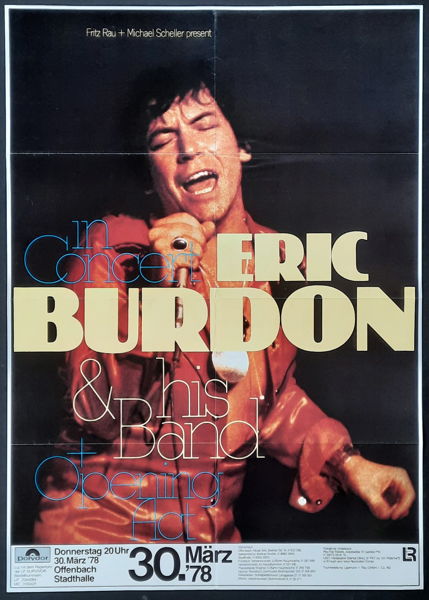 ERIC BURDON Original Concert Poster March 30, 1978 Offenbach Germany 1