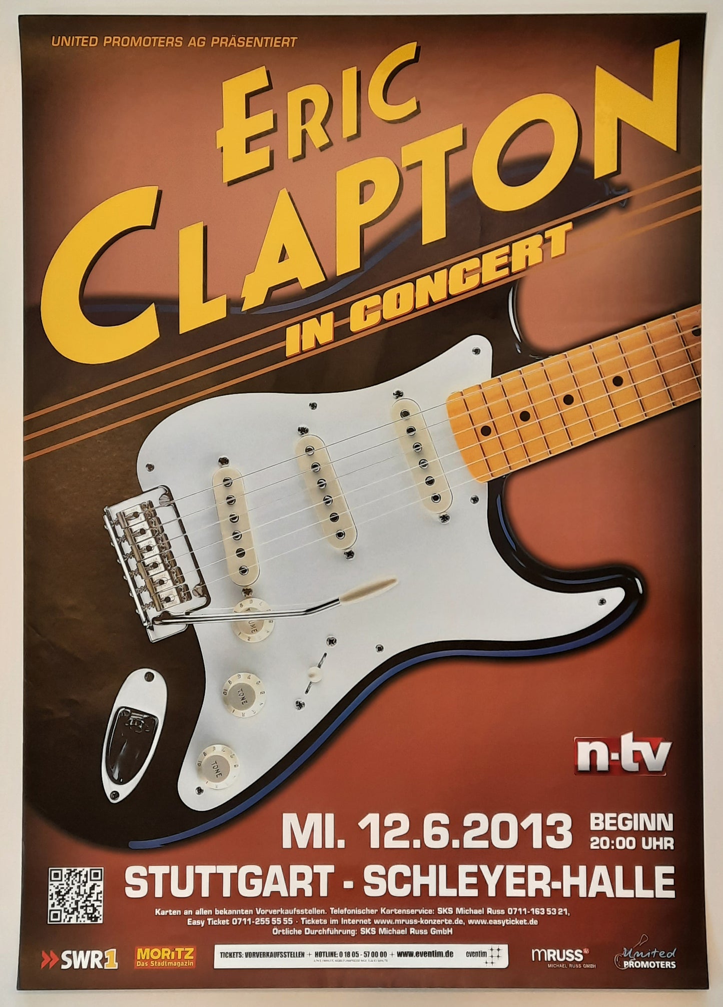ERIC CLAPTON Original Concert Poster June 12, 2013 Stuttgart Germany 1
