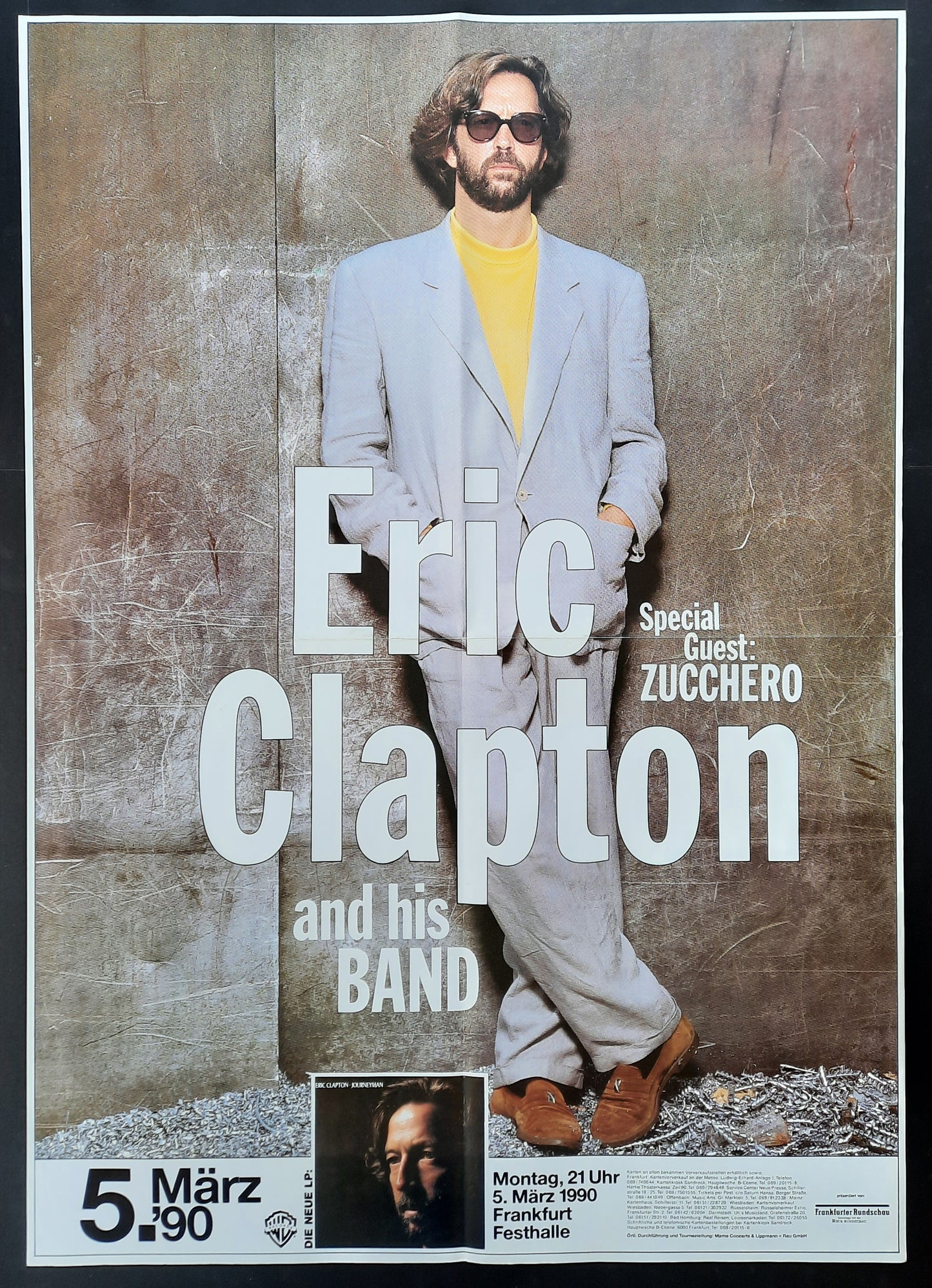 ERIC CLAPTON Original Concert Poster March 5, 1990 Frankfurt Germany SUBWAY POSTER! 1