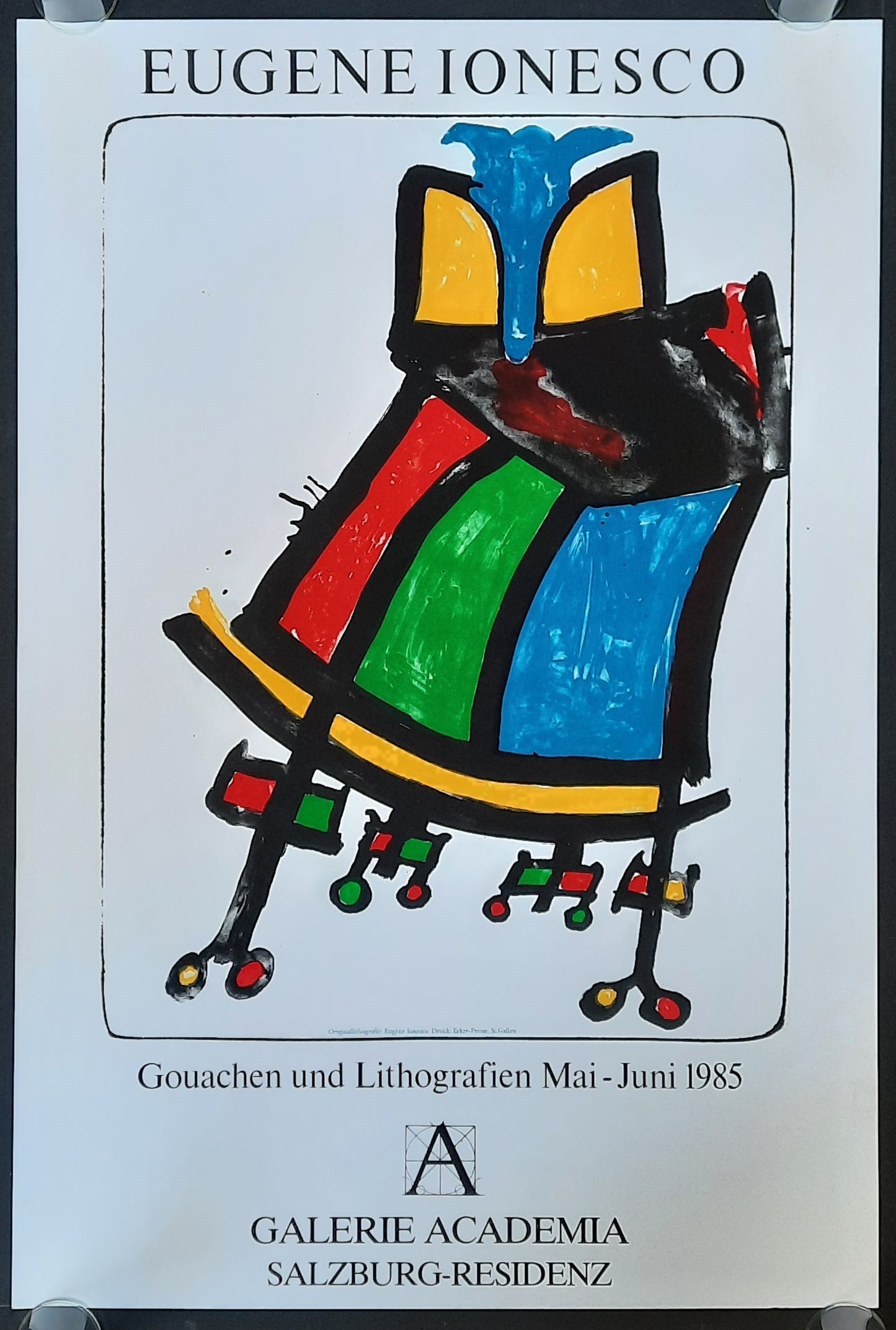 EUGENE IONESCO 1985 Original Exhibition Poster - Galaerie Acadamia Salzburg Austria 50,5 x 75