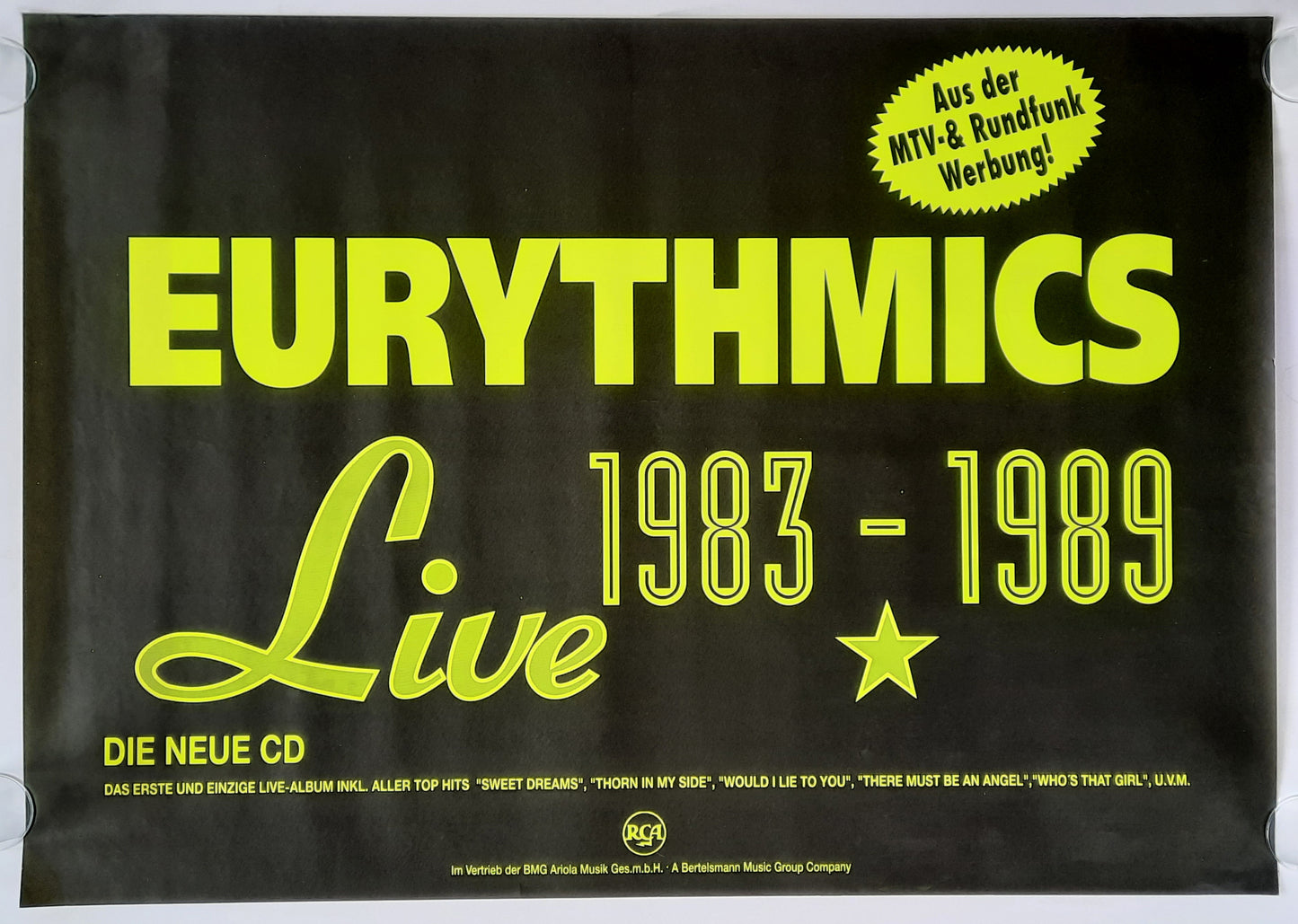 EURYTHMICS Original Promotion Poster - 1990 Album "Live 1983 - 1989" 1