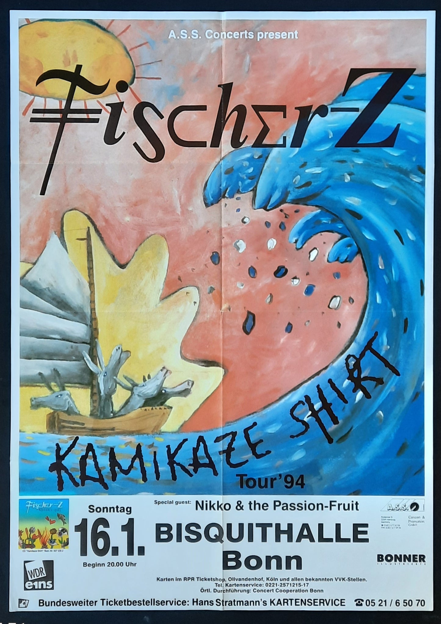 FISCHER Z Original Concert Poster January 16, 1994 Bon Germany