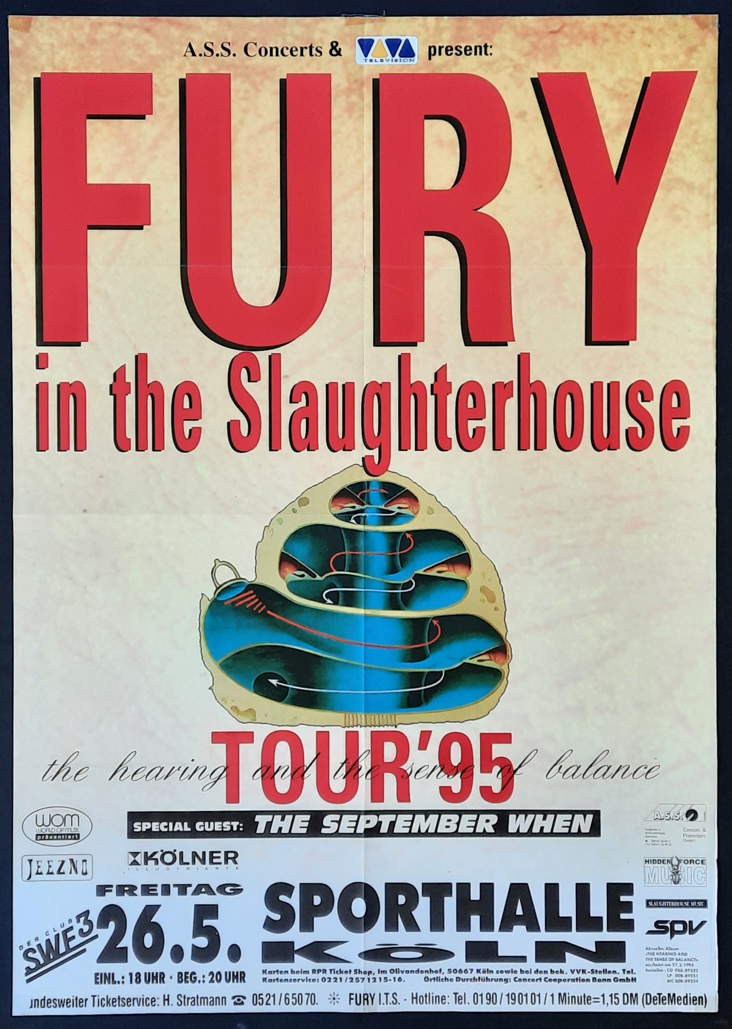 FURY IN THE SLAUGHTERHOUSE Original Concert Poster May 26, 1995 Cologne Germany 1