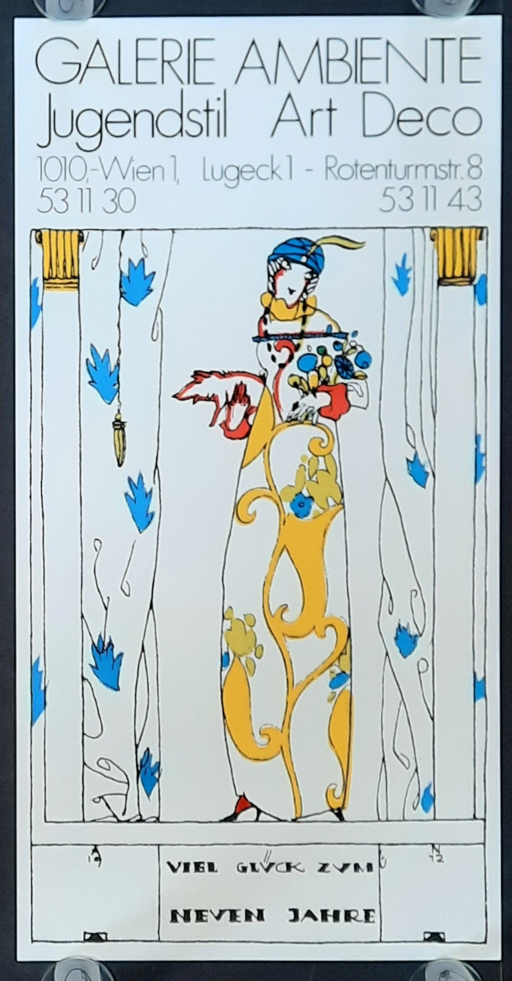 GALERIE AMBIENTE Original Advertising Poster 1980 Jugendstil Vienna Austria NEW YEAR