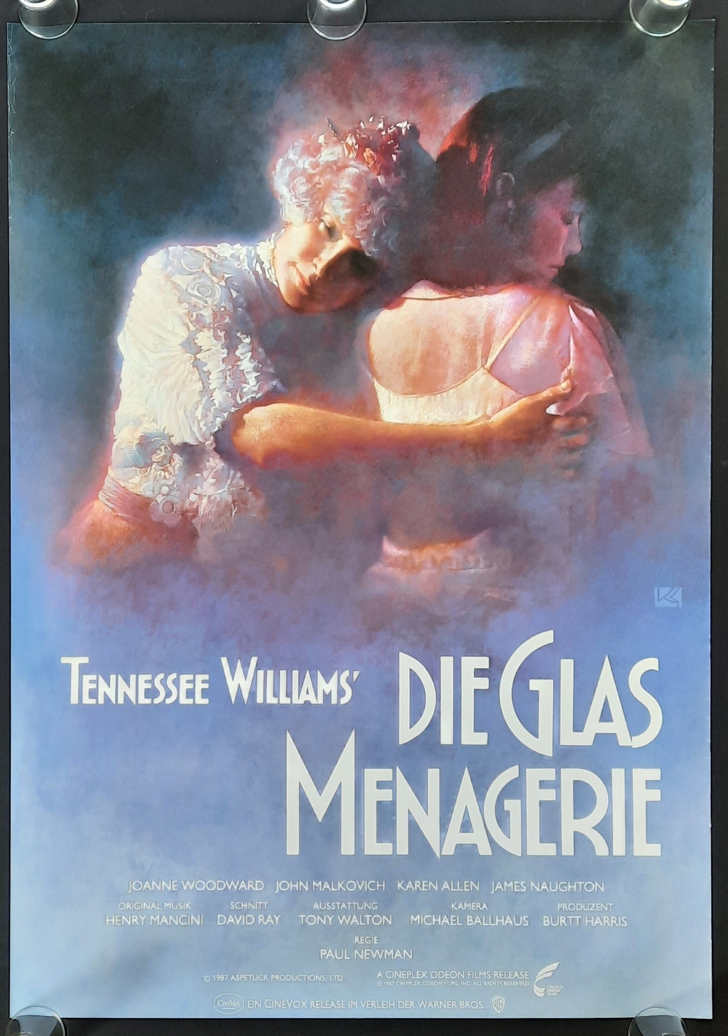 GLASS MENAGERIE Original Movie Poster 1987 Tennessee Williams Newman Malkovich German 1-Sheet ROLLED