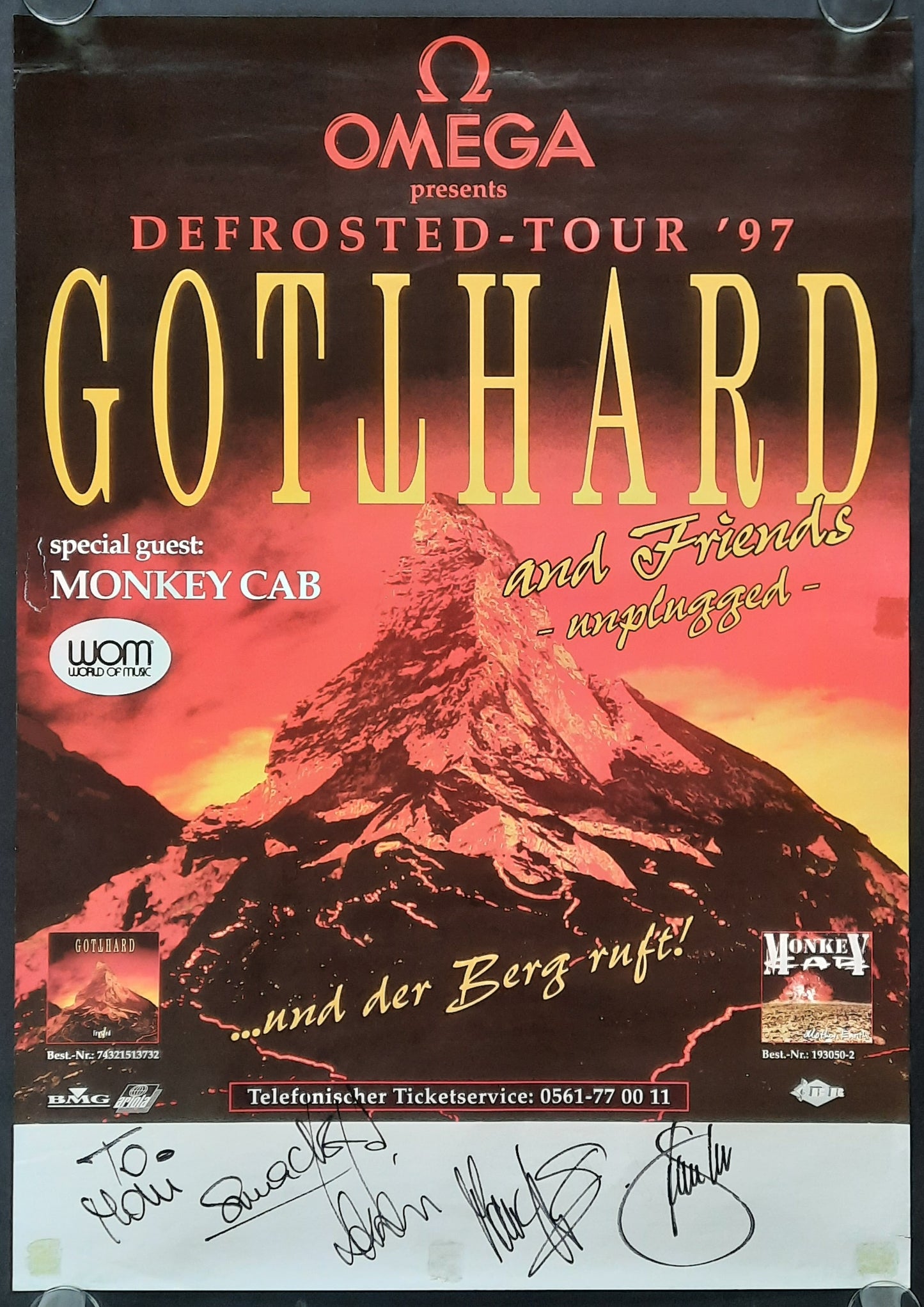 GOTTHARD Original Concert Tour Poster 1997 signed by band
