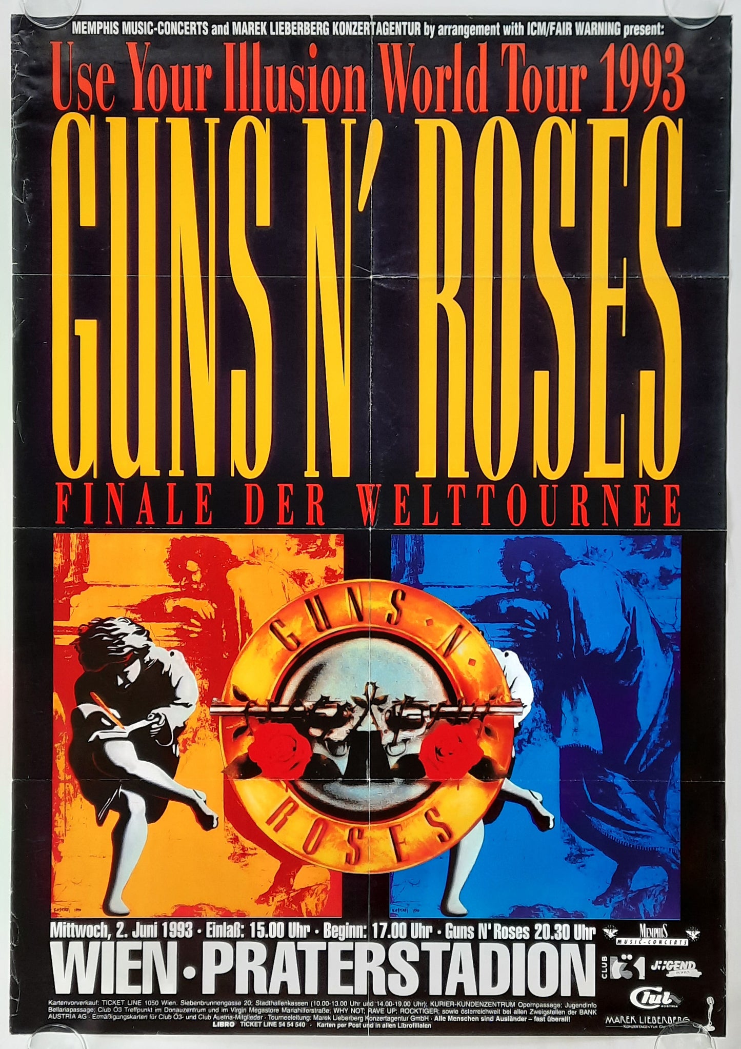 GUNS N' ROSES Original Concert Poster June 2, 1993 Vienna Austria