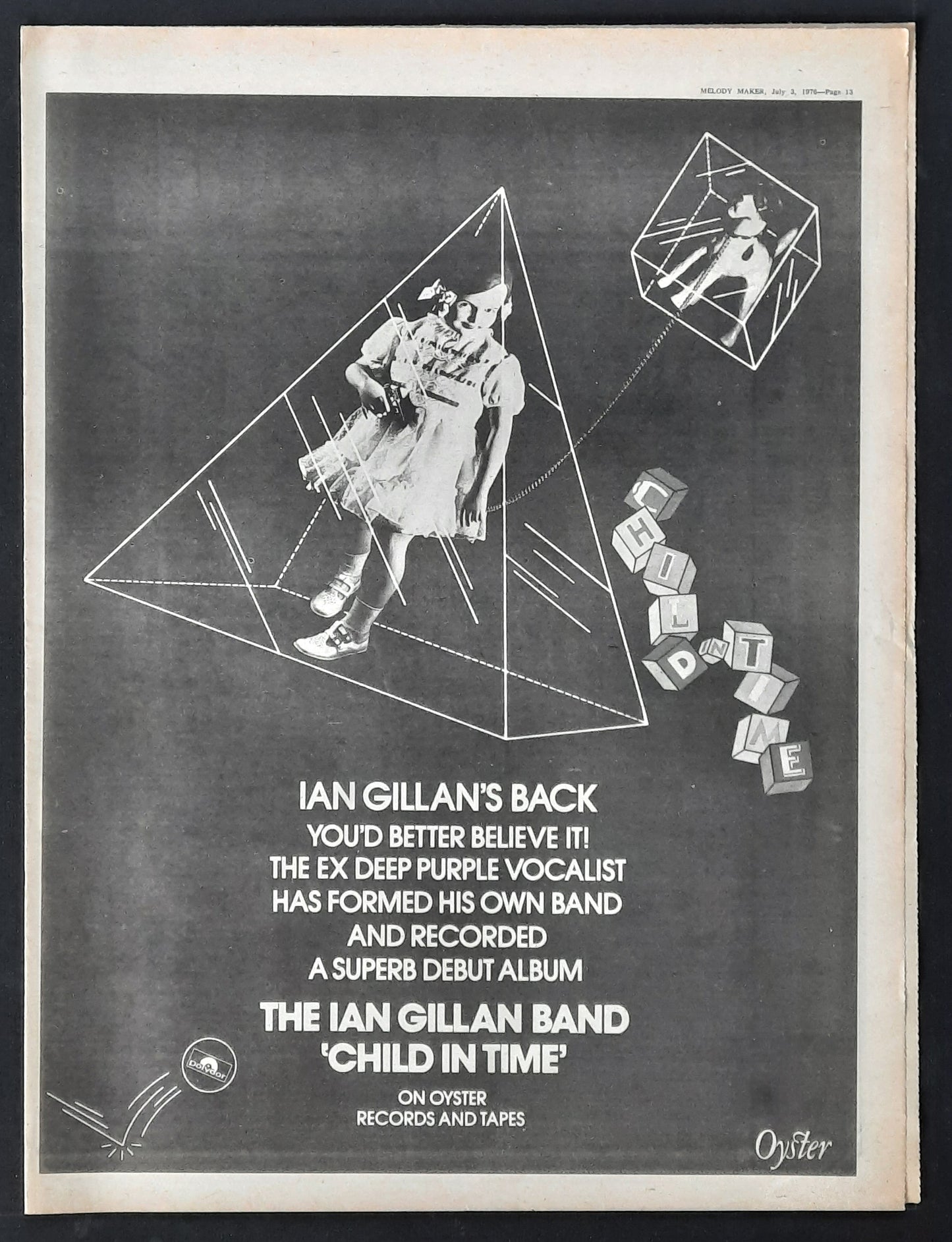 IAN GILLAN Deep Purple Original Poster/Press Ad - 1976 Album "Child In Time"