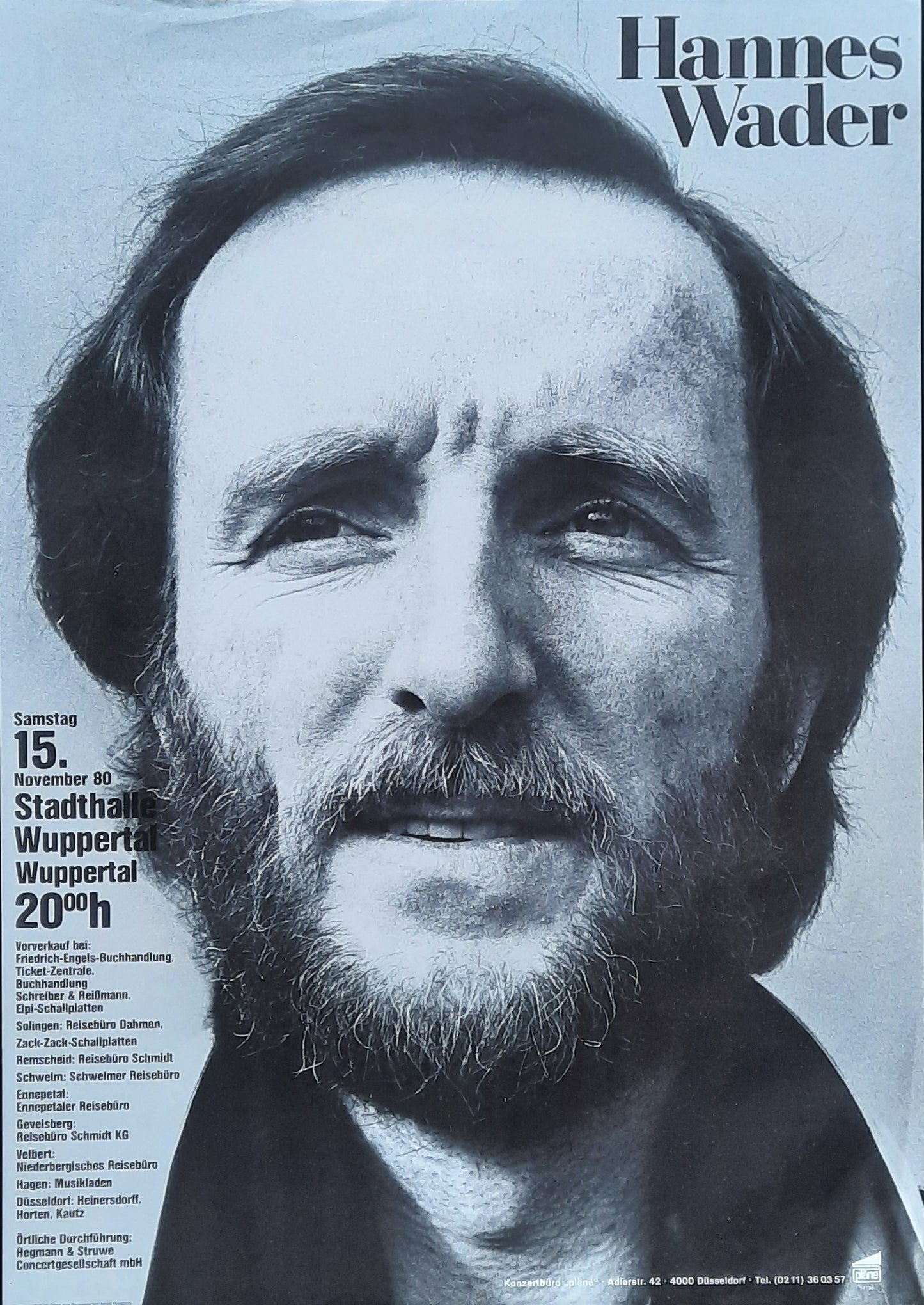 HANNES WADER Original Concert Poster November 15, 1980 Wuppertal Germany 1