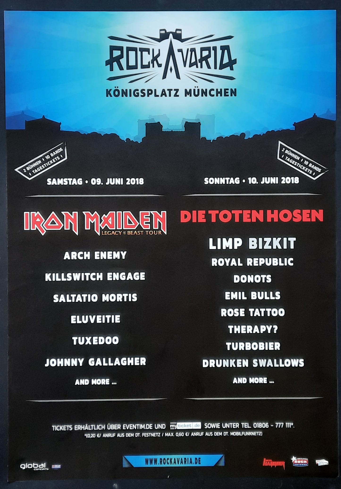 IRON MAIDEN LIMP BIZKIT Original Concert Poster 2018 ROCK AVARIA FESTIVAL Munich Germany