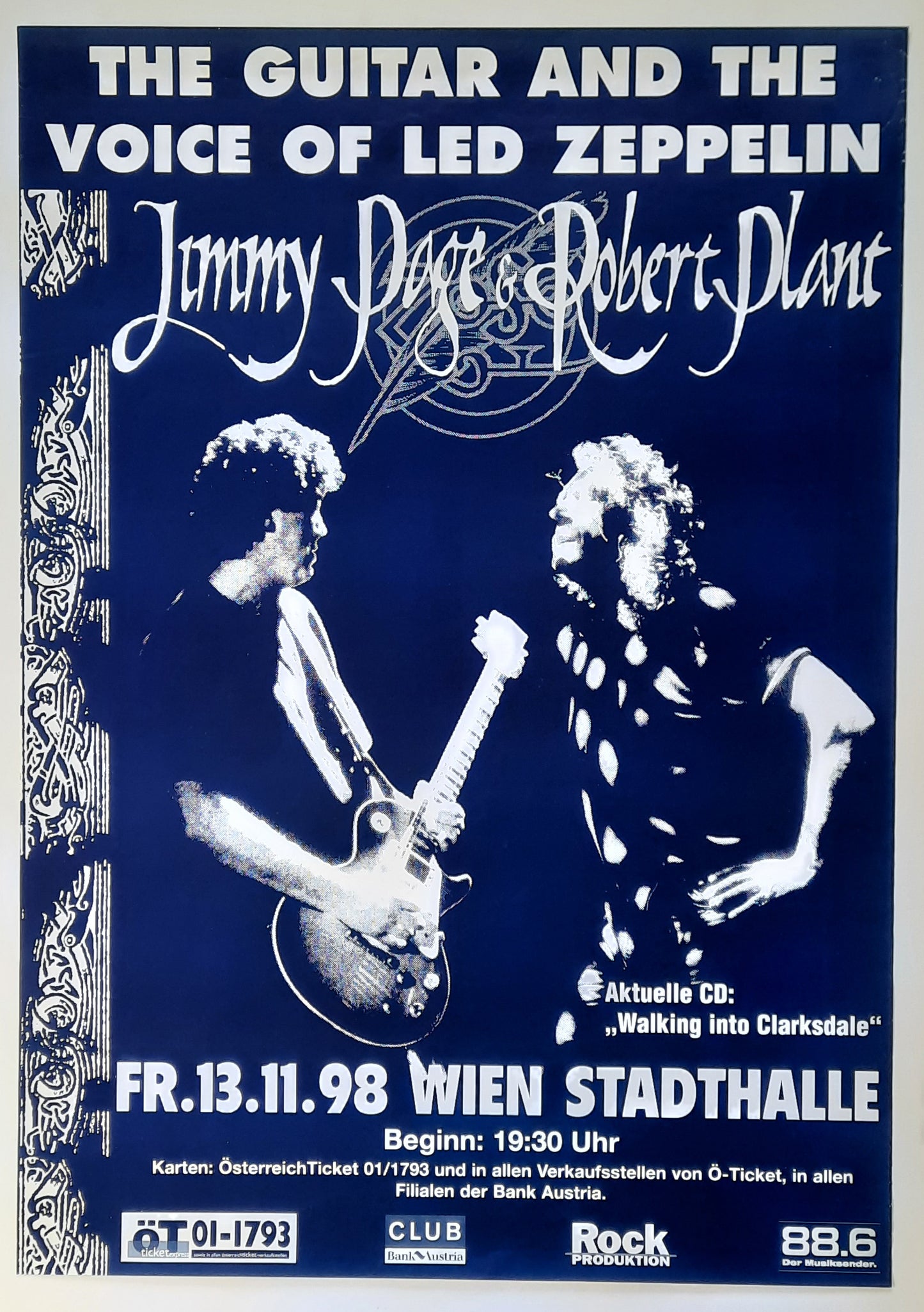 JIMMY PAGE & ROBERT PLANT 1998 Led Zeppelin Original Concert Poster Vienna Austria 1st print 2