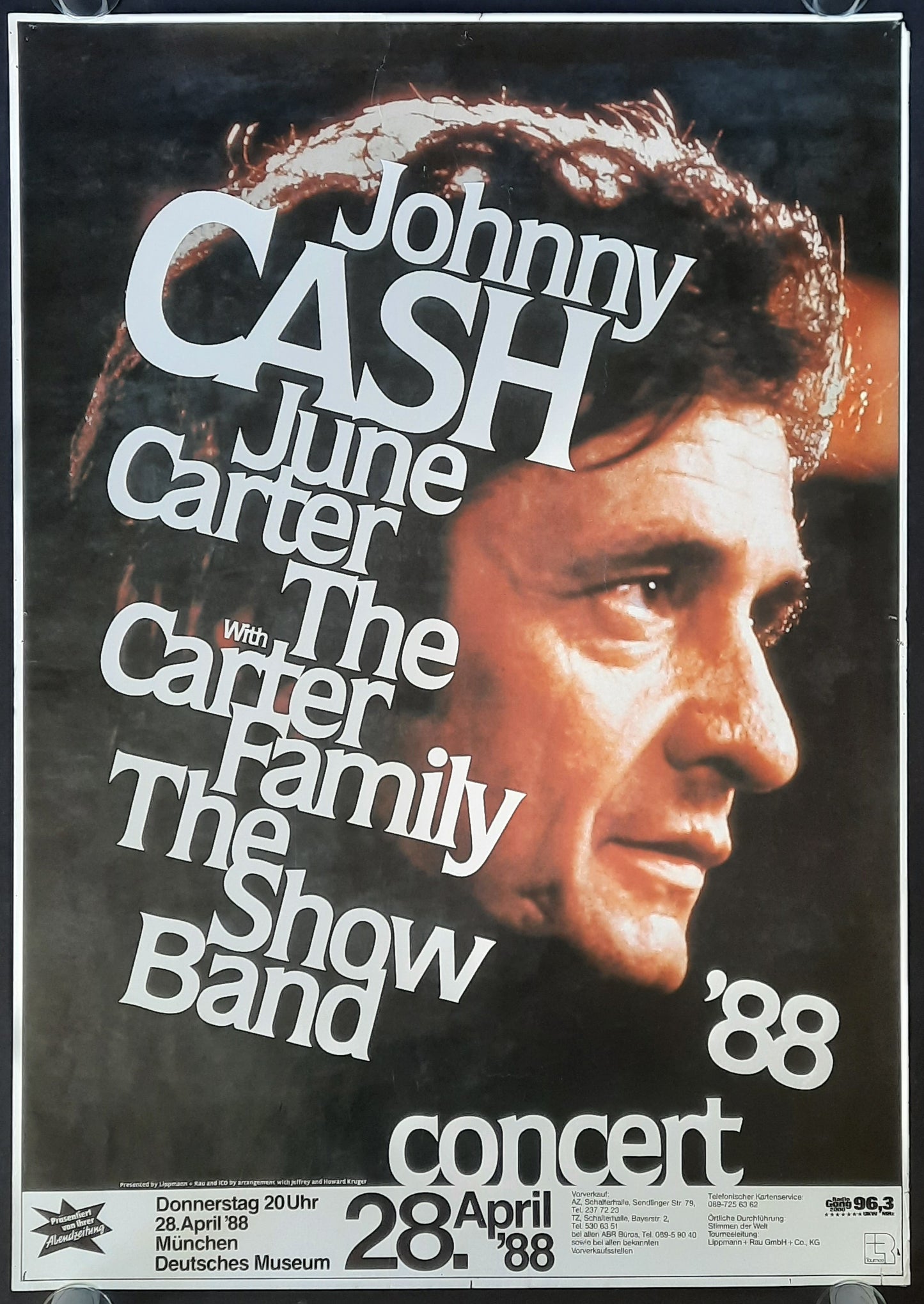 JOHNNY CASH 1988 Original Concert Poster - April 28, Munich Germany
