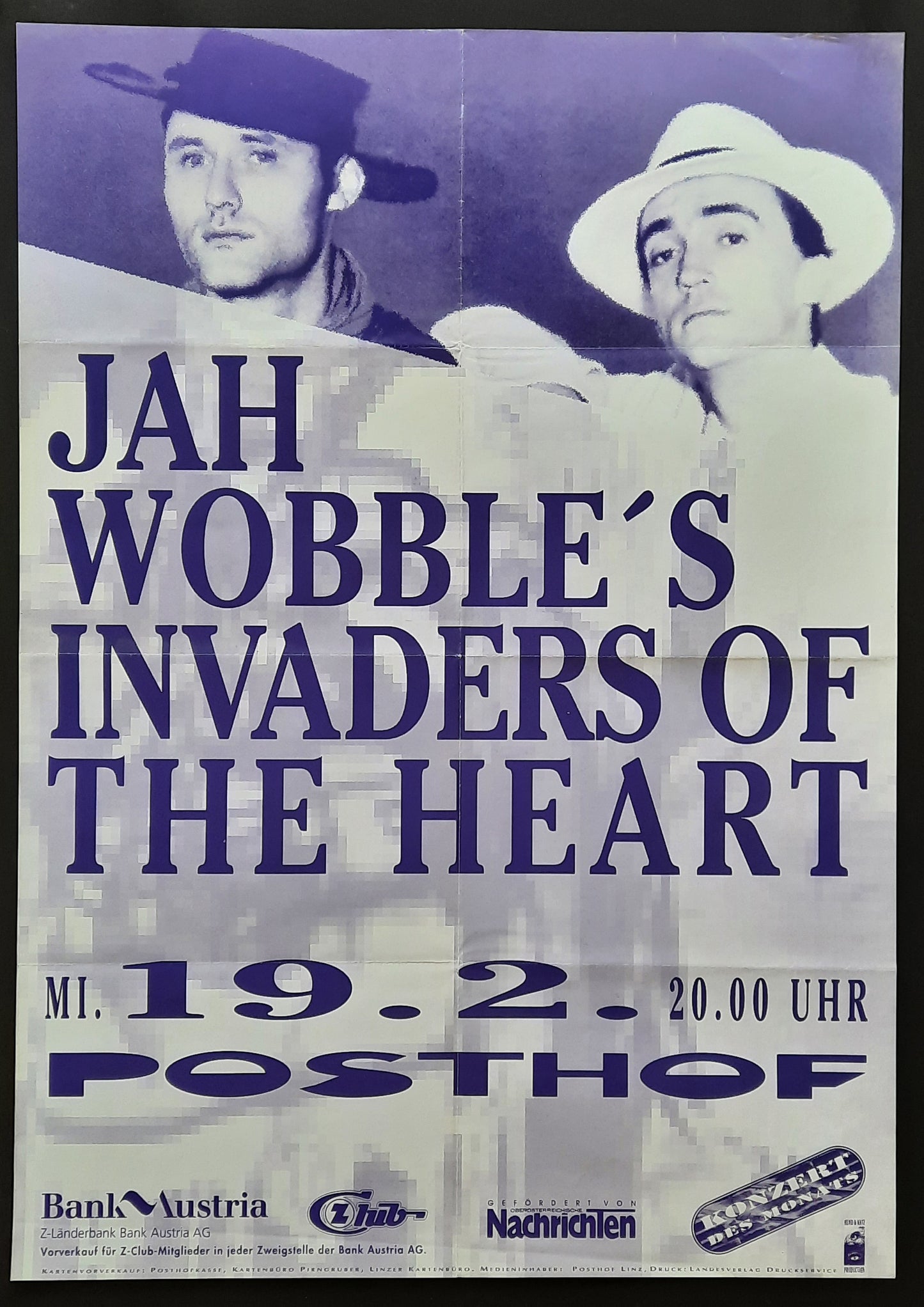 JAH WOBBLE 1990 Concert Poster Feb 19th Linz Austria 1st print