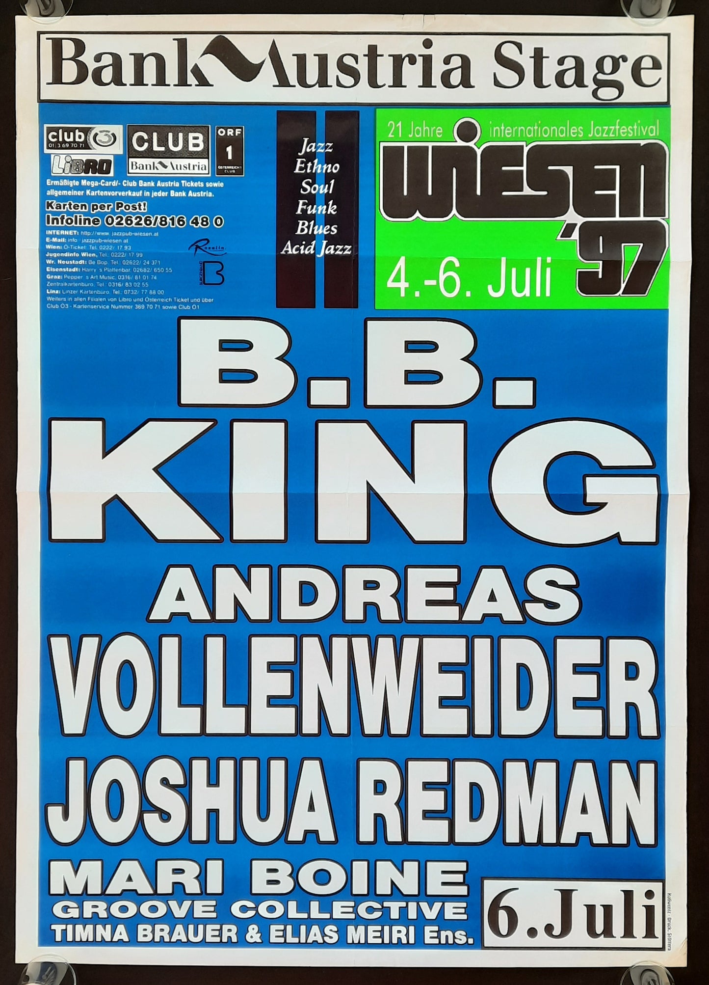 B.B. KING Original Concert Poster July 6, 1997 Wiesen Austria 1st print