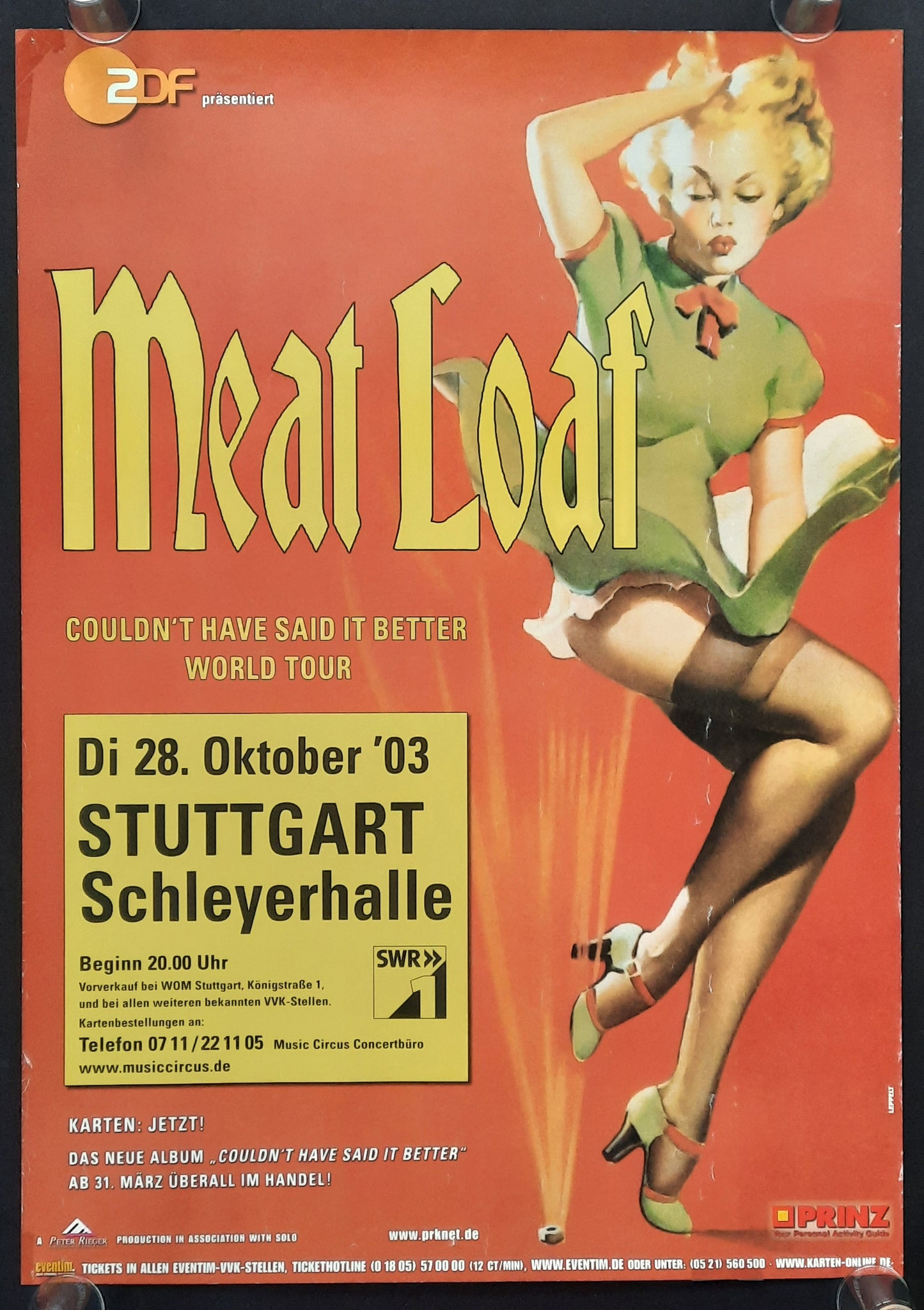 MEAT LOAF 2003 Concert Poster Oct 28th Stuttgart Germany 1st print 2