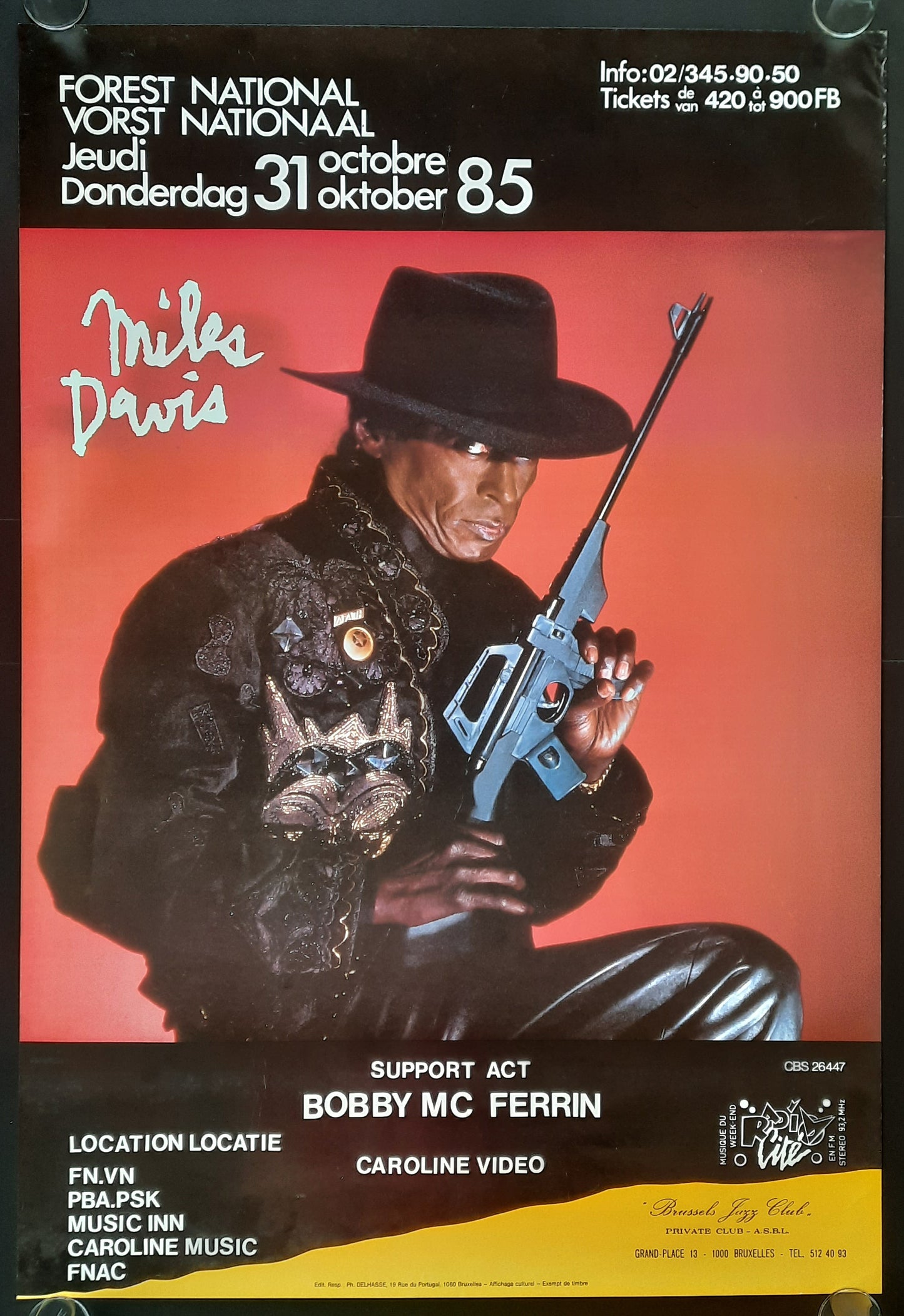 MILES DAVIS 1985 Concert Poster Oct 31st Brussels Belgium 2