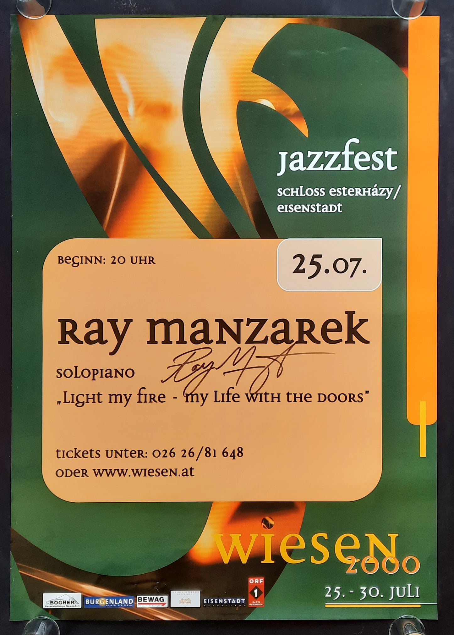 RAY MANZAREK Original Concert Poster July 25, 2000 Wiesen Austria SIGNED!