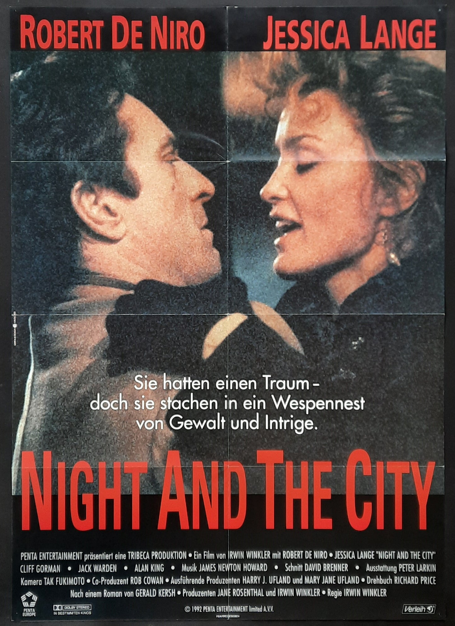 NIGHT AND THE CITY Original Movie Poster 1992 Robert De Niro Jessica Lange German 1-Sheet