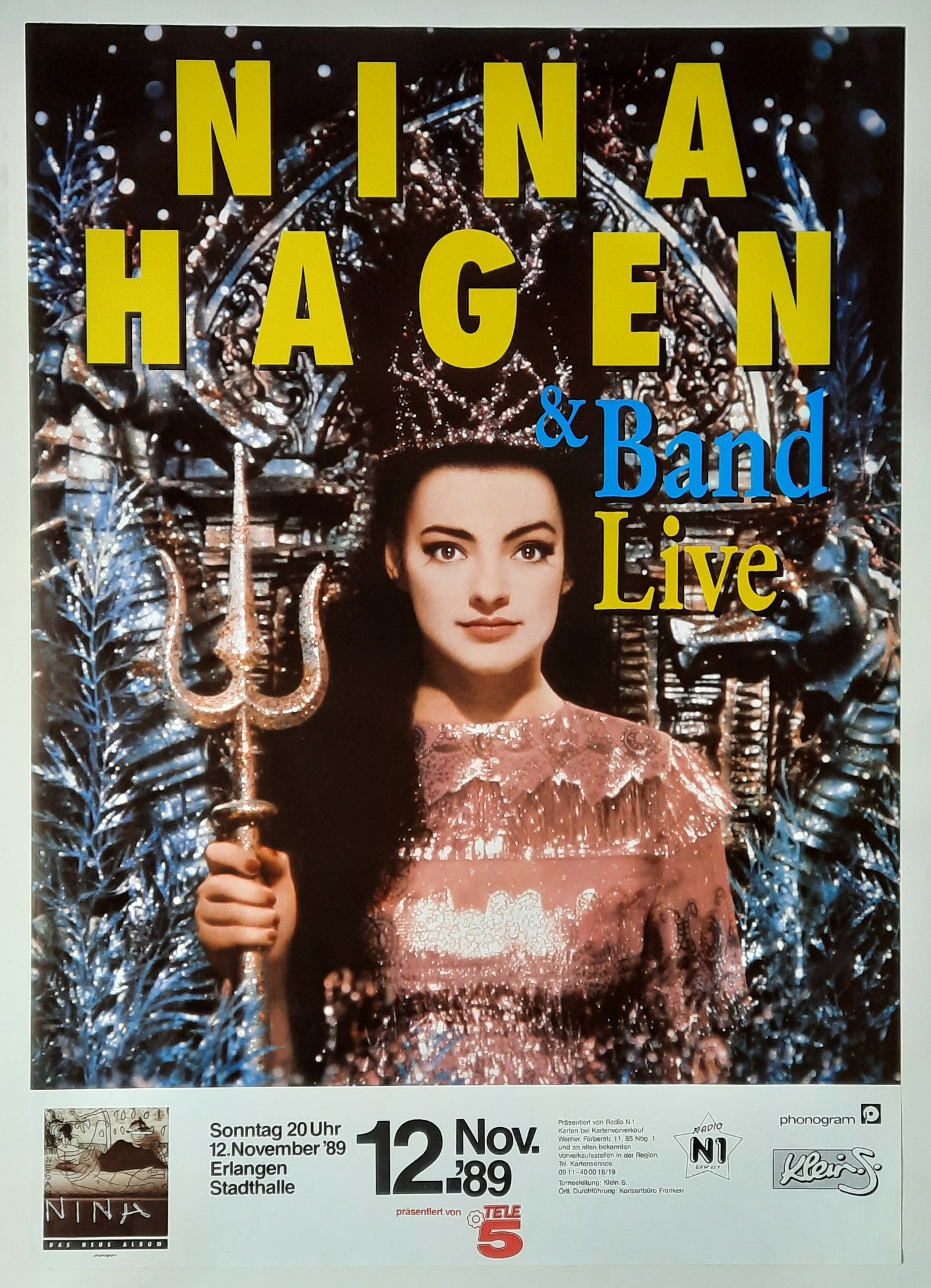 NINA HAGEN 1989 Concert Poster Nov 12th Erlangen Germany 1st print 2