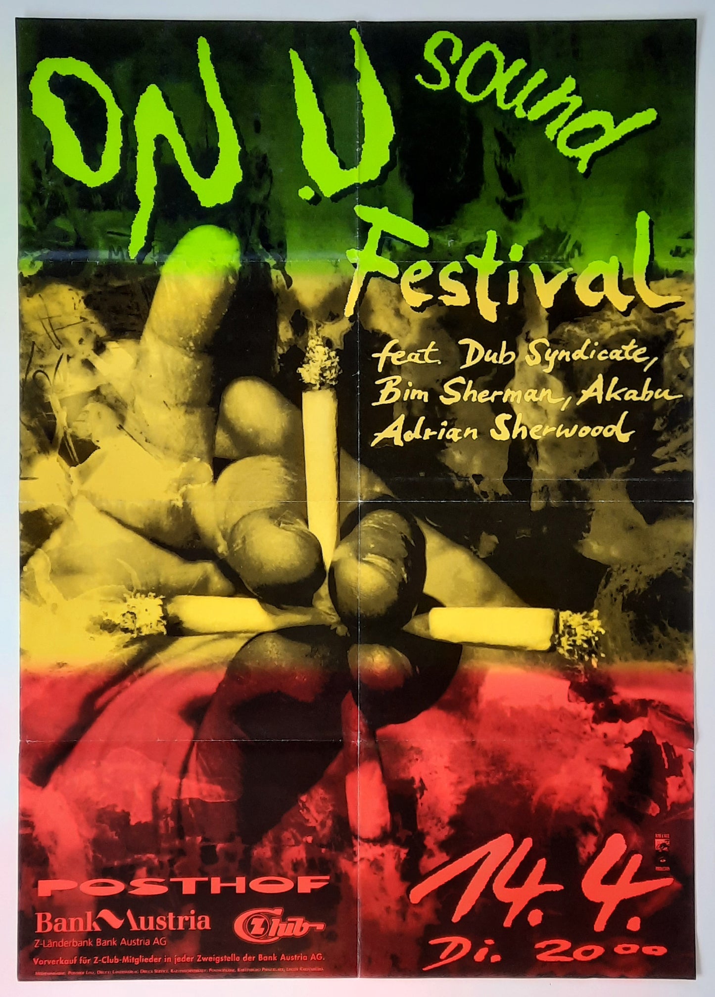 ON .U SOUND FESTIVAL Original Concert Poster April 14, 1990 Linz Austria