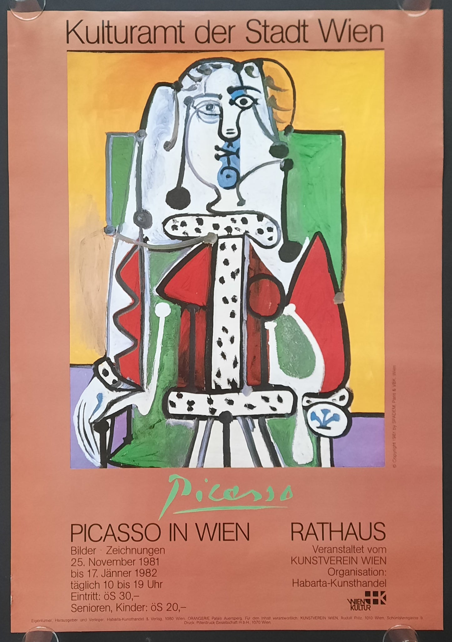 PABLO PICASSO Original Exhibition Poster 1981 Vienna Austria