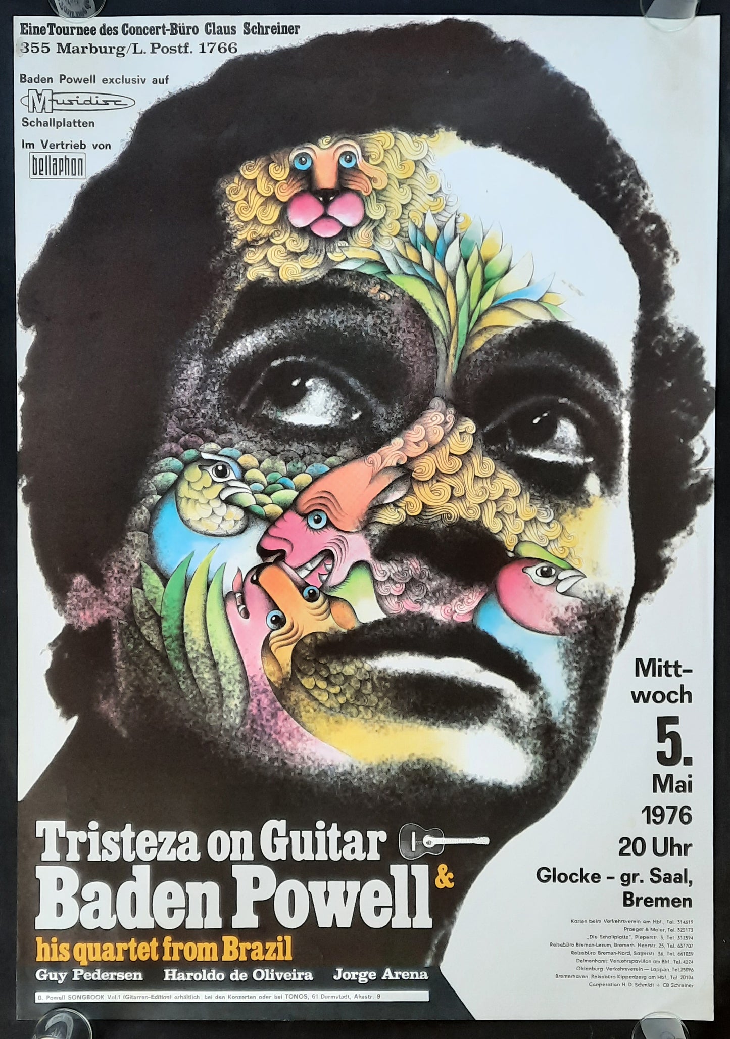 BADEN POWELL Original Concert Poster May 5, 1976 Bremen Germany by G. Kieser 1st print