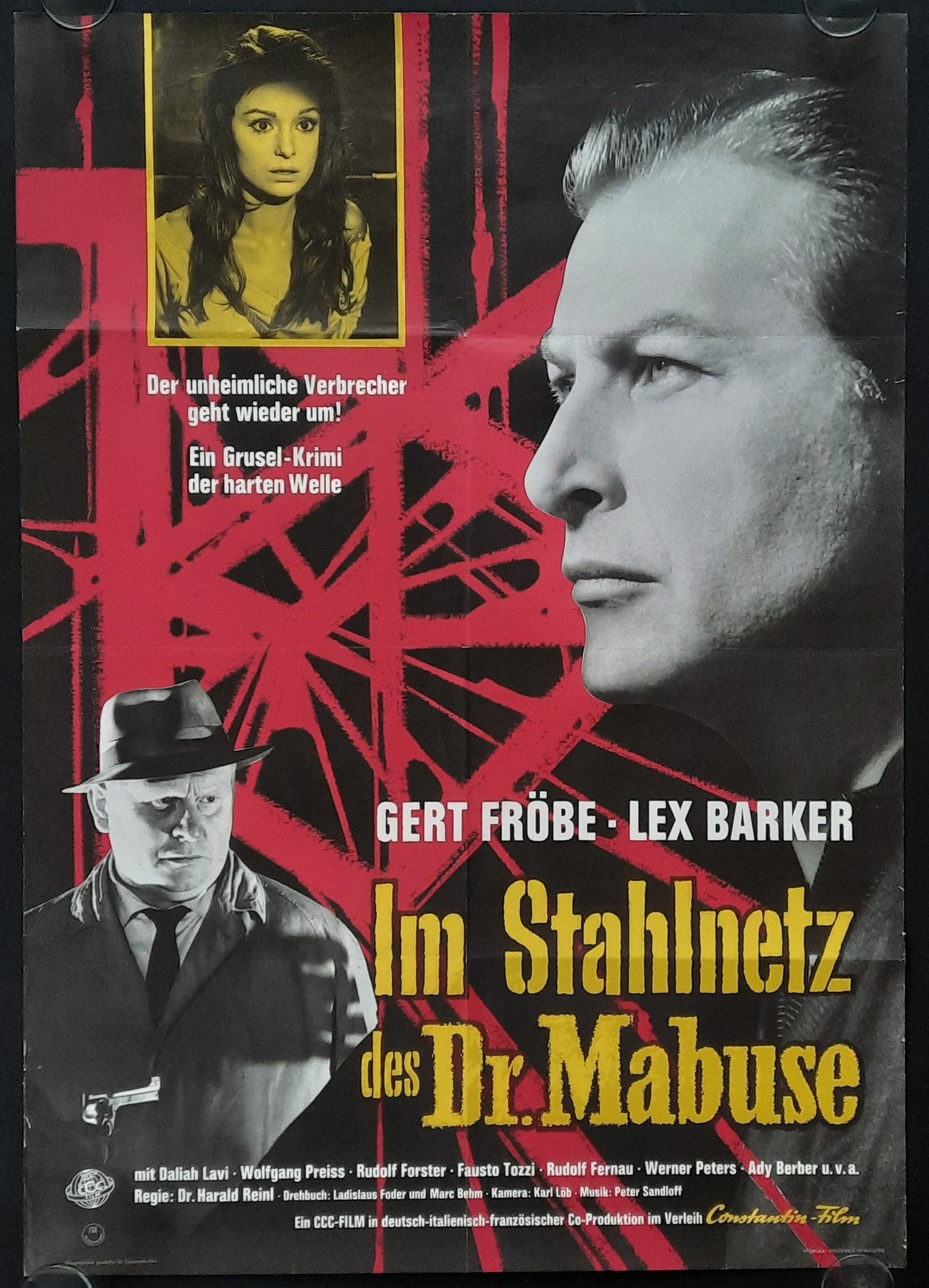 RETURN OF DR. MABUSE Original Movie Poster 1961 Gert VVröbe Lex Barker German 1-Sheet Poster