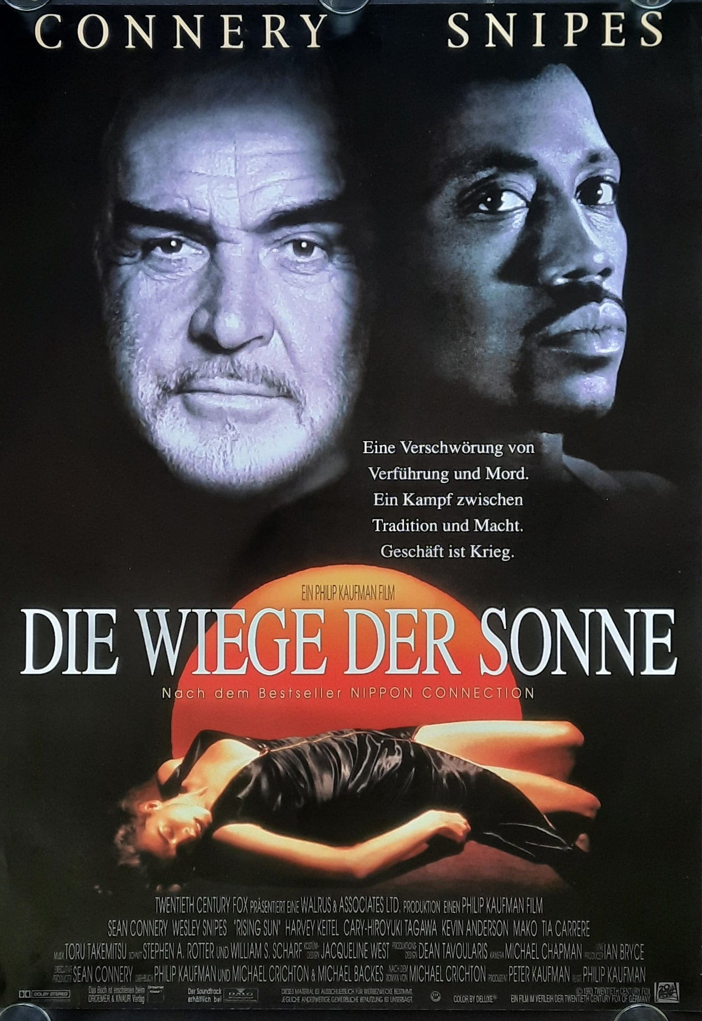 RISING SUN Original Movie Poster 1993 Connery Snipes German 1-Sheet ROLLED